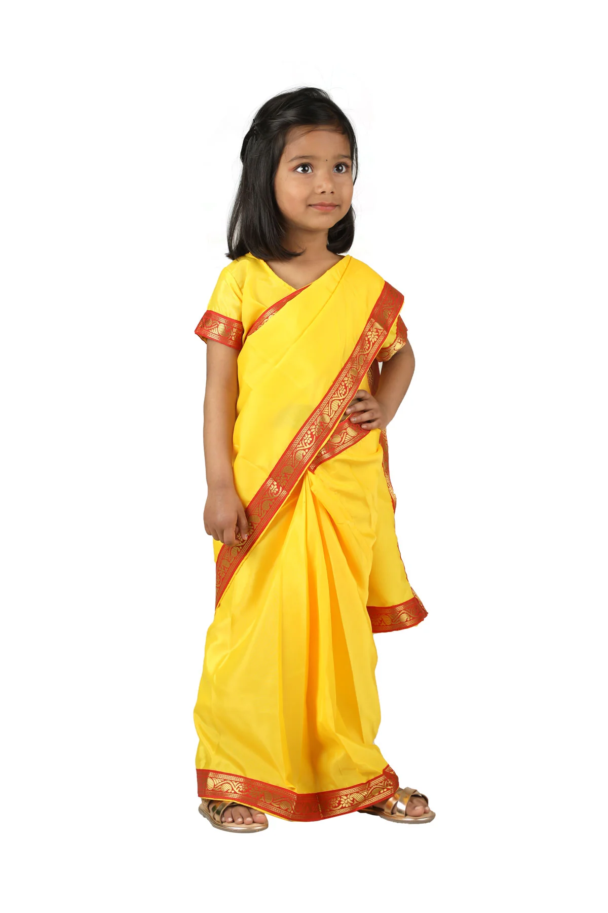 Devaki Yellow Saree Janmashtami Girls Fancy Dress Costume - Image 3