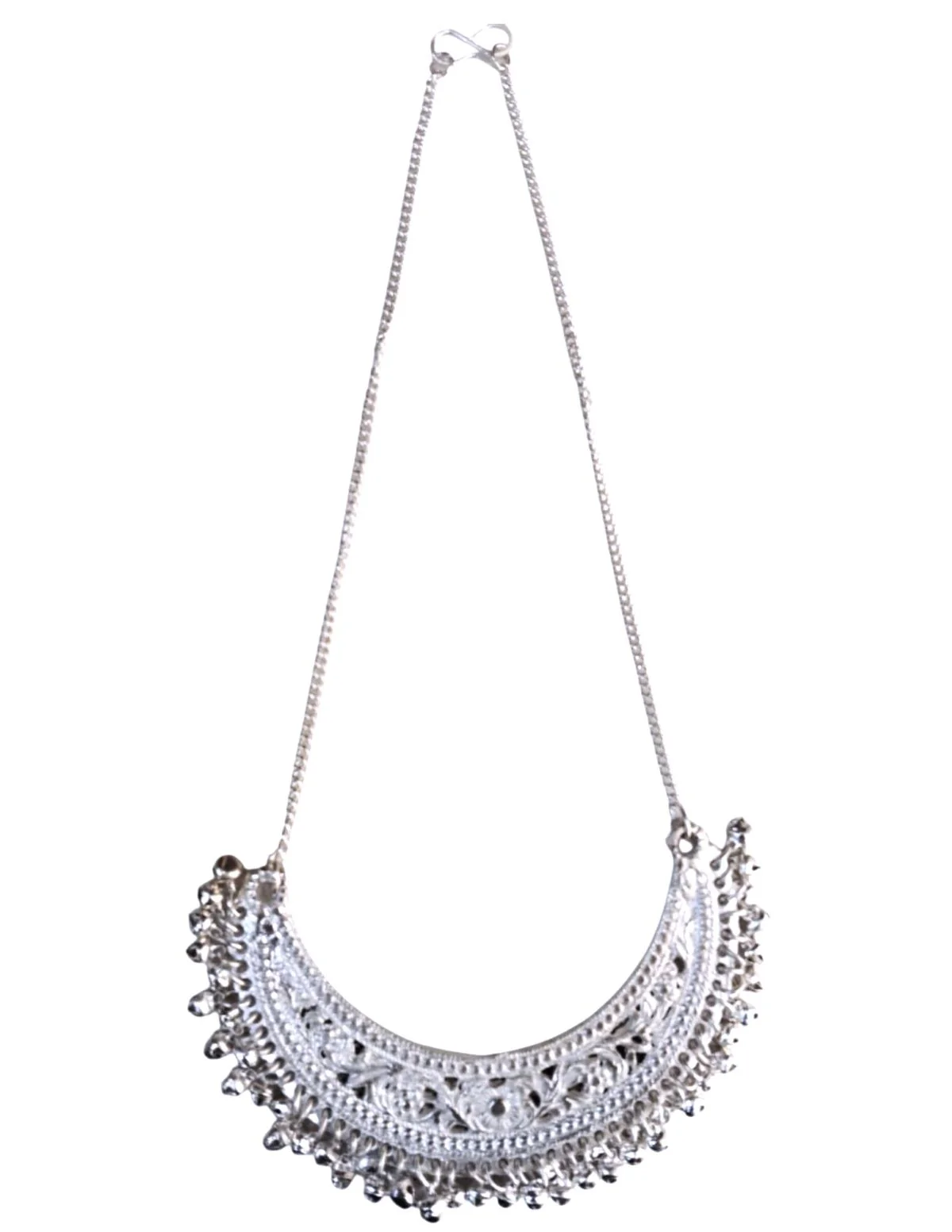 Exquisite Indian Traditional Silver Necklace & Earrings - Fancy Dress Costume Accessory for Girls - Image 3