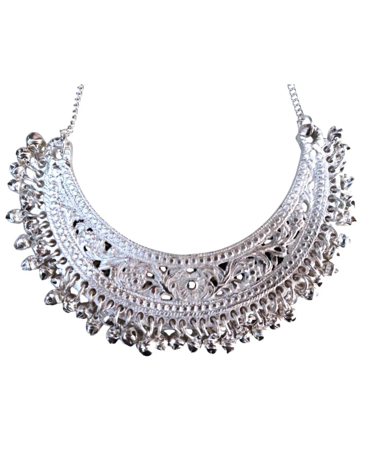 Exquisite Indian Traditional Silver Necklace & Earrings - Fancy Dress Costume Accessory for Girls - Image 4