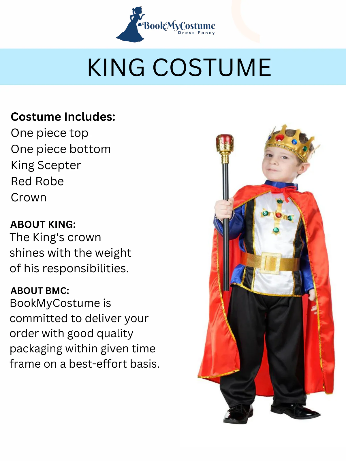 Fairytale Prince Charming with King Scepter Combo Kids Fancy Dress Costume | Halloween Theme | Imported - Image 3