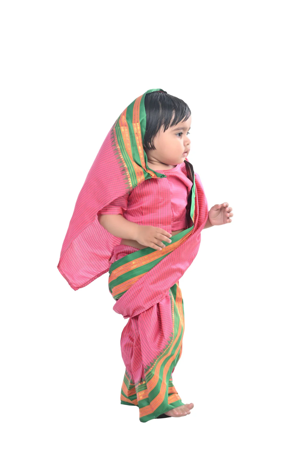 Female Maid Servant Kamwali Bai Saree for Kids & Adults Fancy Dress Costume - Image 3