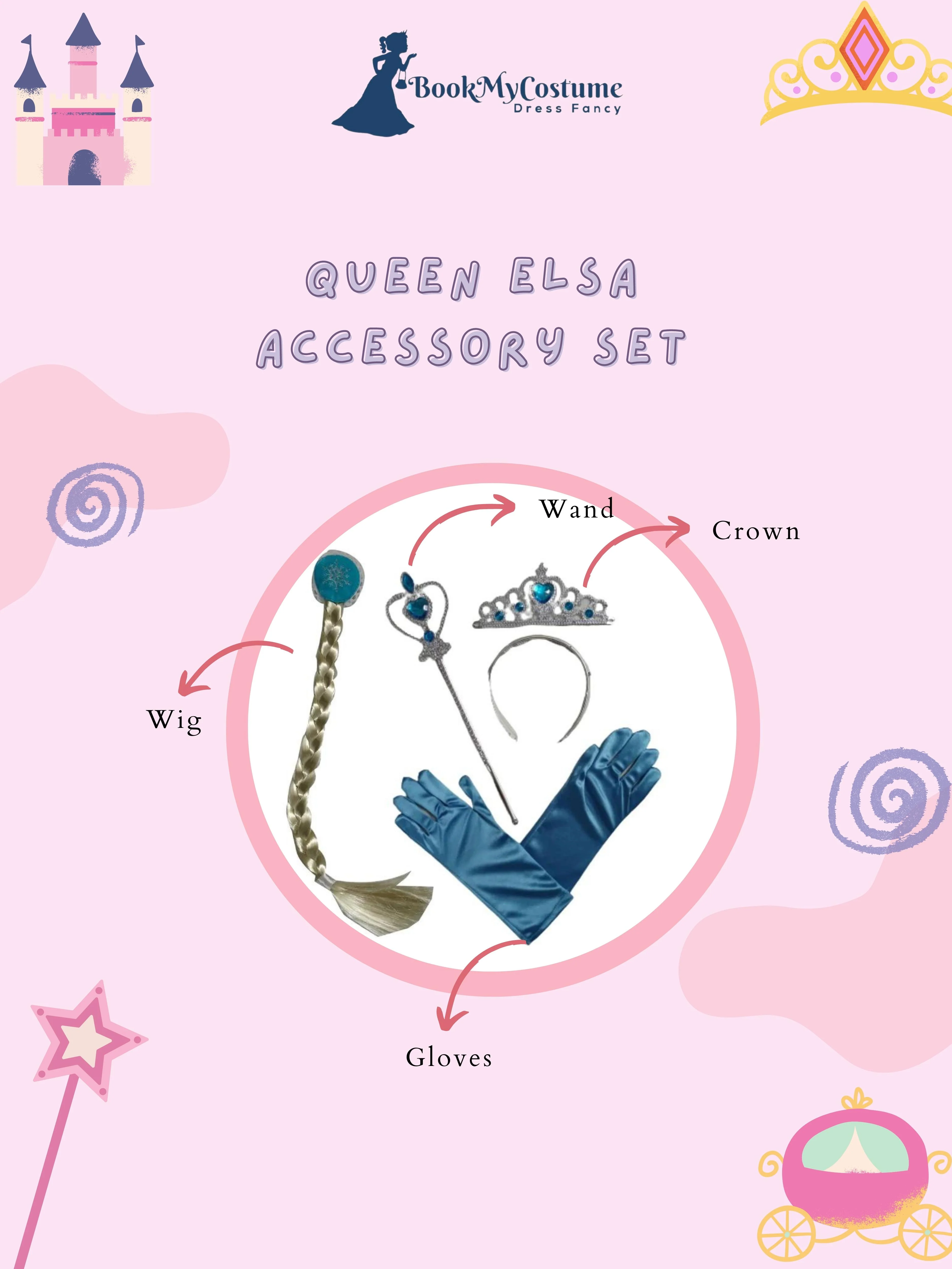 Complete Queen Accessory Set for Girls – Includes Blue Tiara, Magic Wand, Blonde Braid Hair Clip & Gloves | Fancy Dress, Costume Party, Role Play, Birthday Gift, Fairy Tale Princess Set - Image 2