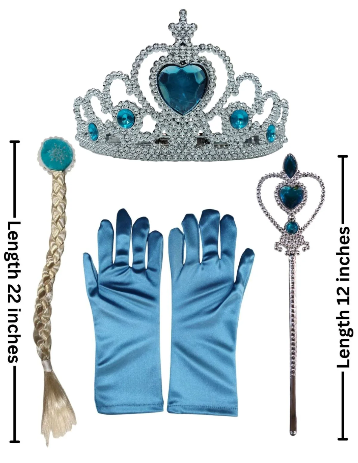 Complete Queen Accessory Set for Girls – Includes Blue Tiara, Magic Wand, Blonde Braid Hair Clip & Gloves | Fancy Dress, Costume Party, Role Play, Birthday Gift, Fairy Tale Princess Set - Image 7