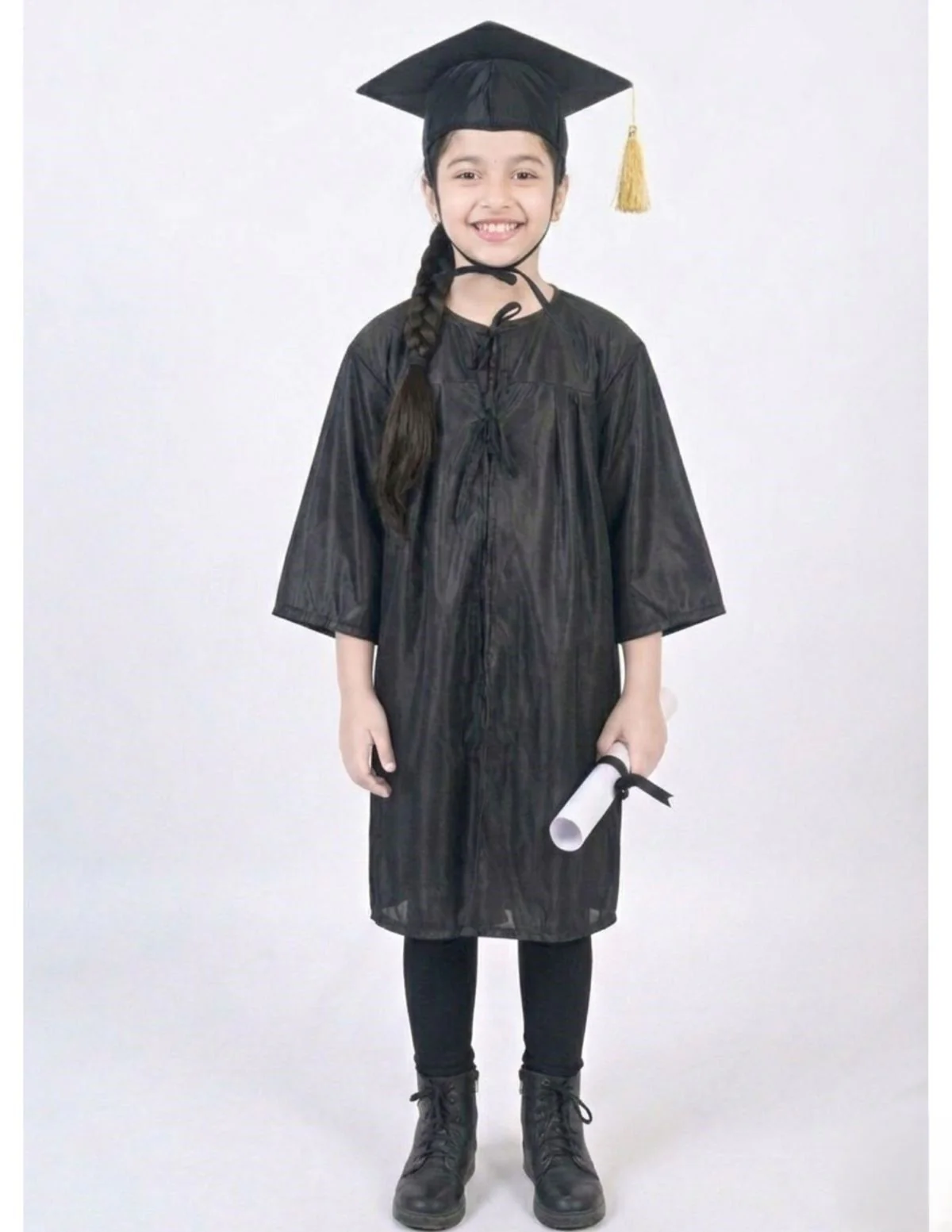 Black Graduate Convocation Degree Graduation Day Gown & Cap Kids & Adults Fancy Dress Costume - Image 3