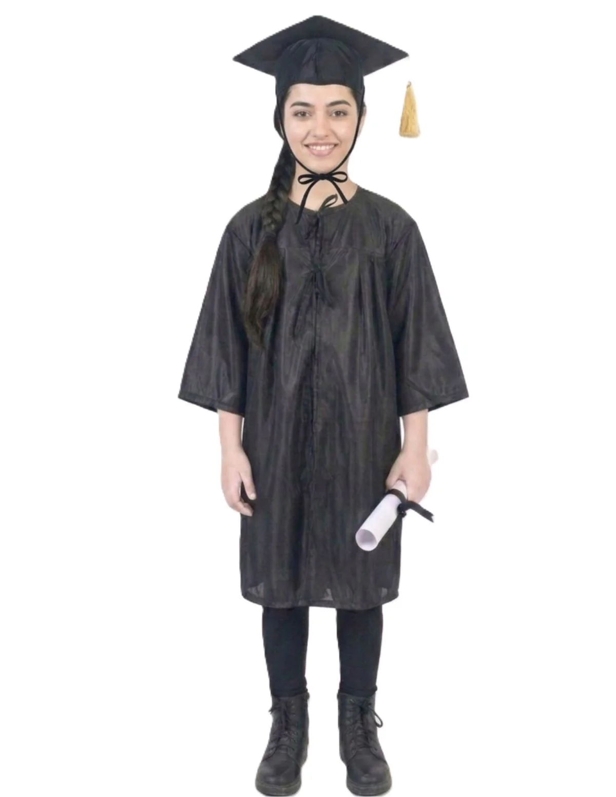 Black Graduate Convocation Degree Graduation Day Gown & Cap Kids & Adults Fancy Dress Costume - Image 4