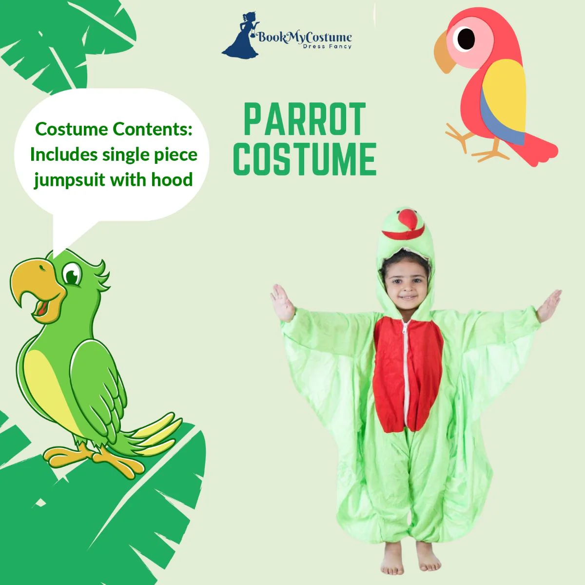 Green Parrot Tota Pet Bird Kids Fancy Dress Costume - Image 4