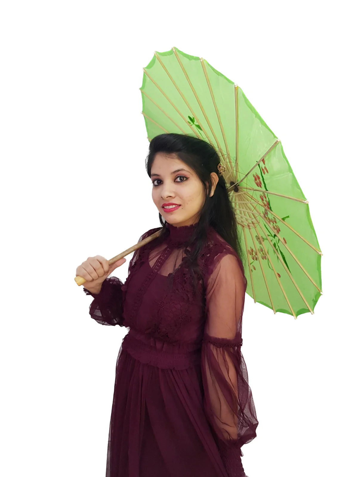 Green Umbrella Japanese Kimono Dance Kids & Adults Costume Accessory - Image 2
