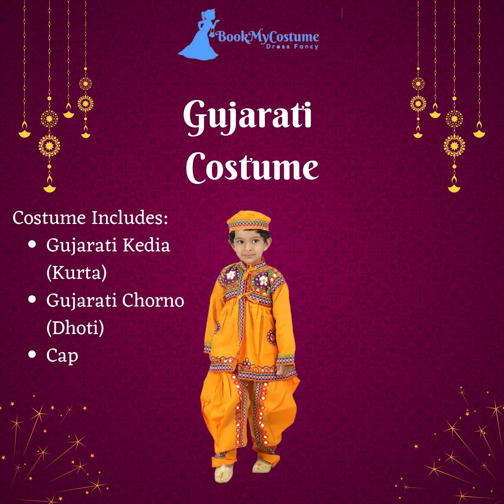 Gujarat Indian State Fancy Dress Costume for Boys and Men - Image 3