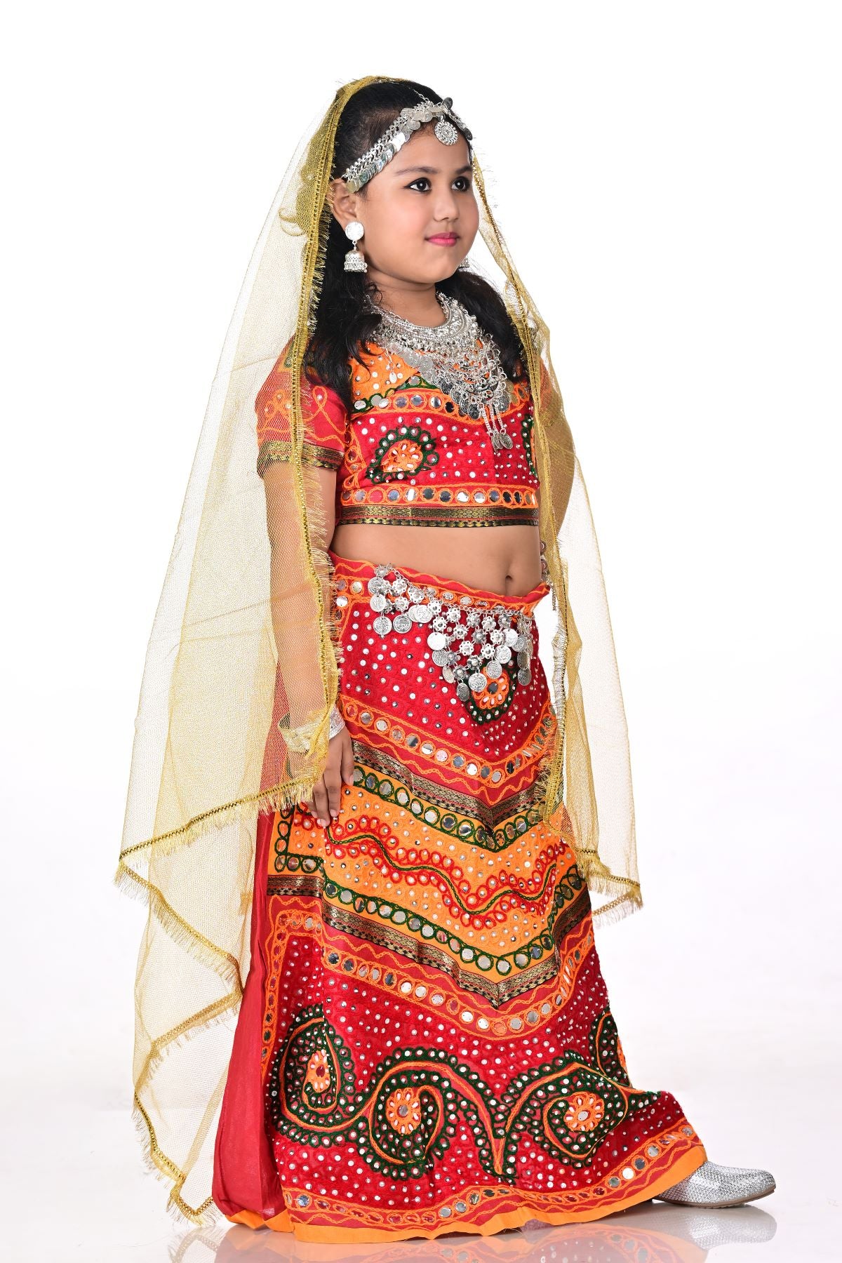 Gujarati Girl with Traditional Jewellery Indian For Girl's & Women  Fancy Dress Costume for Girls - Image 2