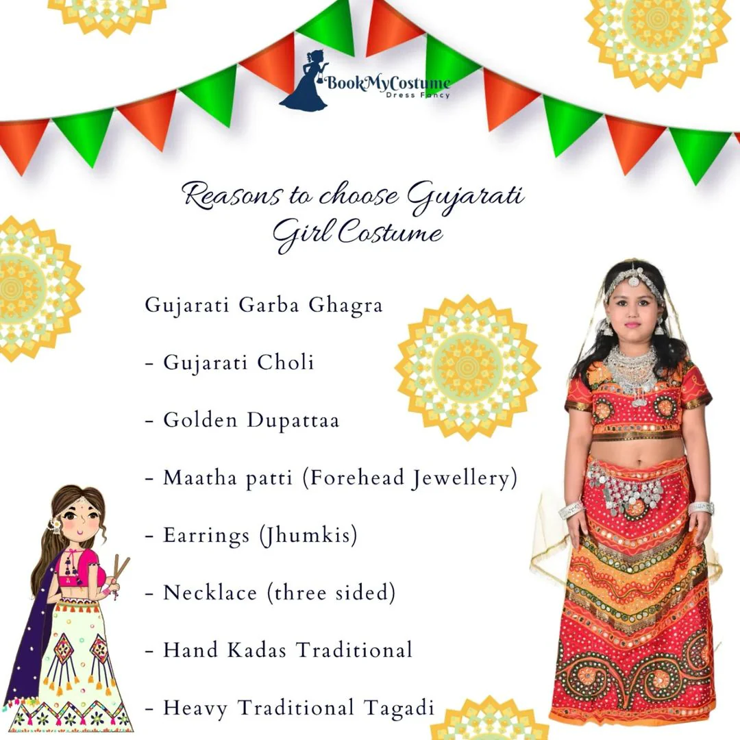 Gujarati Girl with Traditional Jewellery Indian For Girl's & Women  Fancy Dress Costume for Girls - Image 3