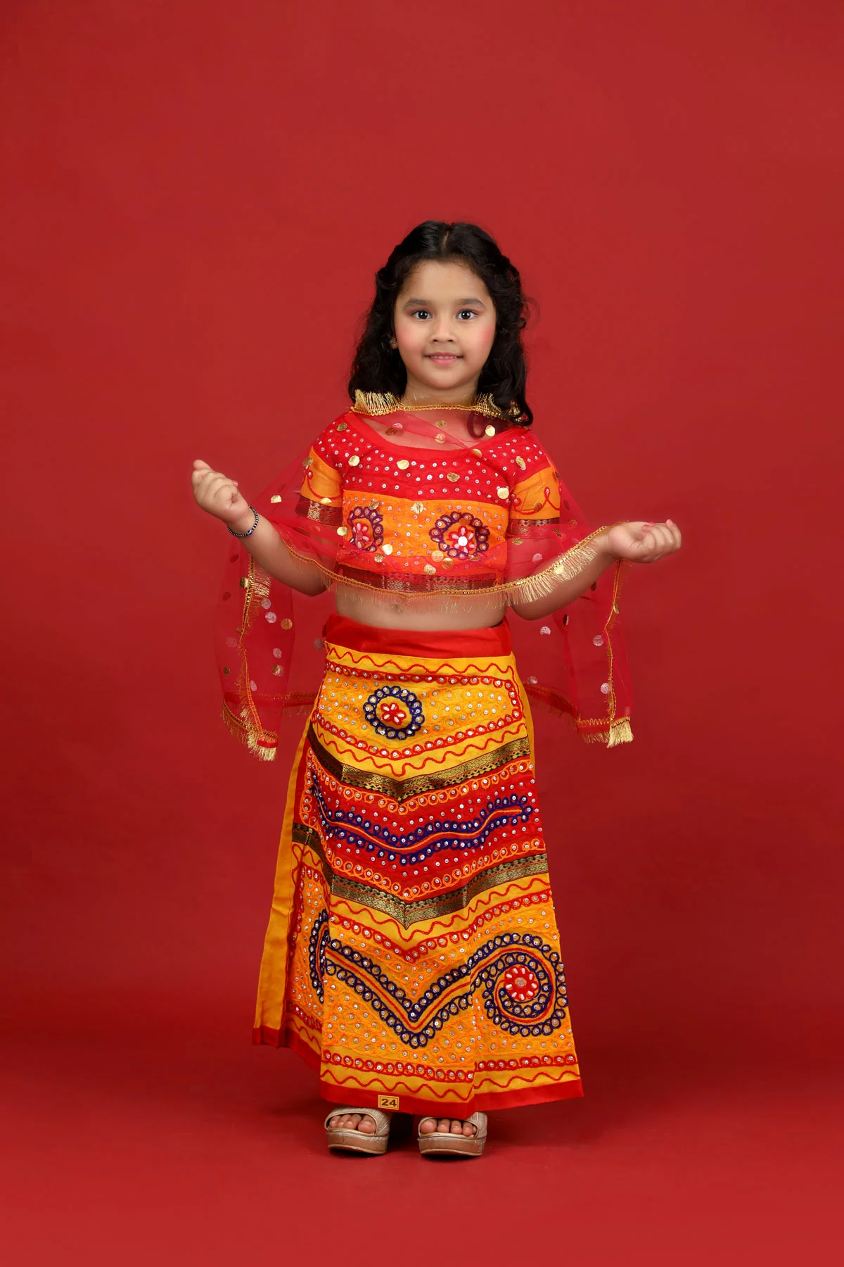 Radha Lehenga Chaniya Choli Navratri Garba Multicolor Costume Dress for Girls & Women - Image 6