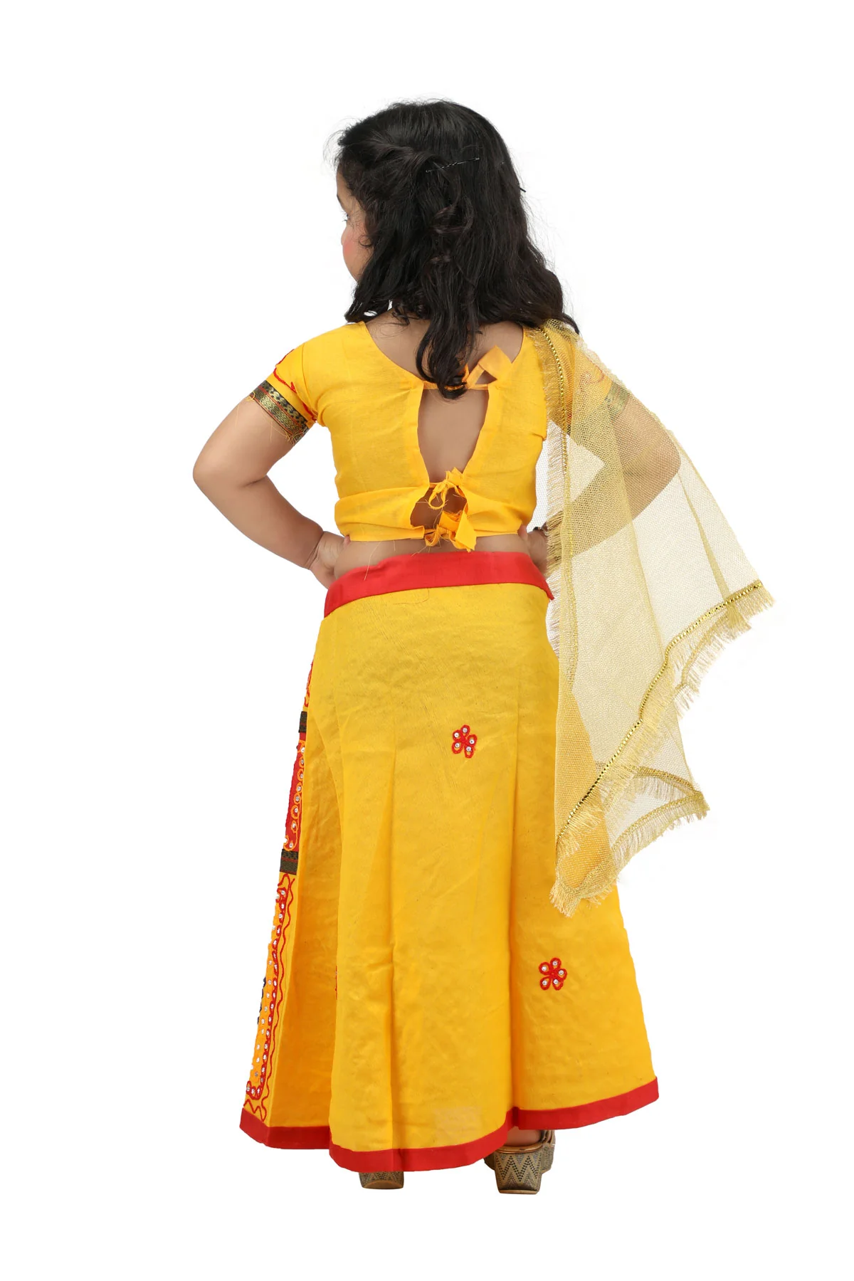 Radha Lehenga Chaniya Choli Janmashtami Multicolor Costume Dress for Girls with Golden Chunni - Image 3