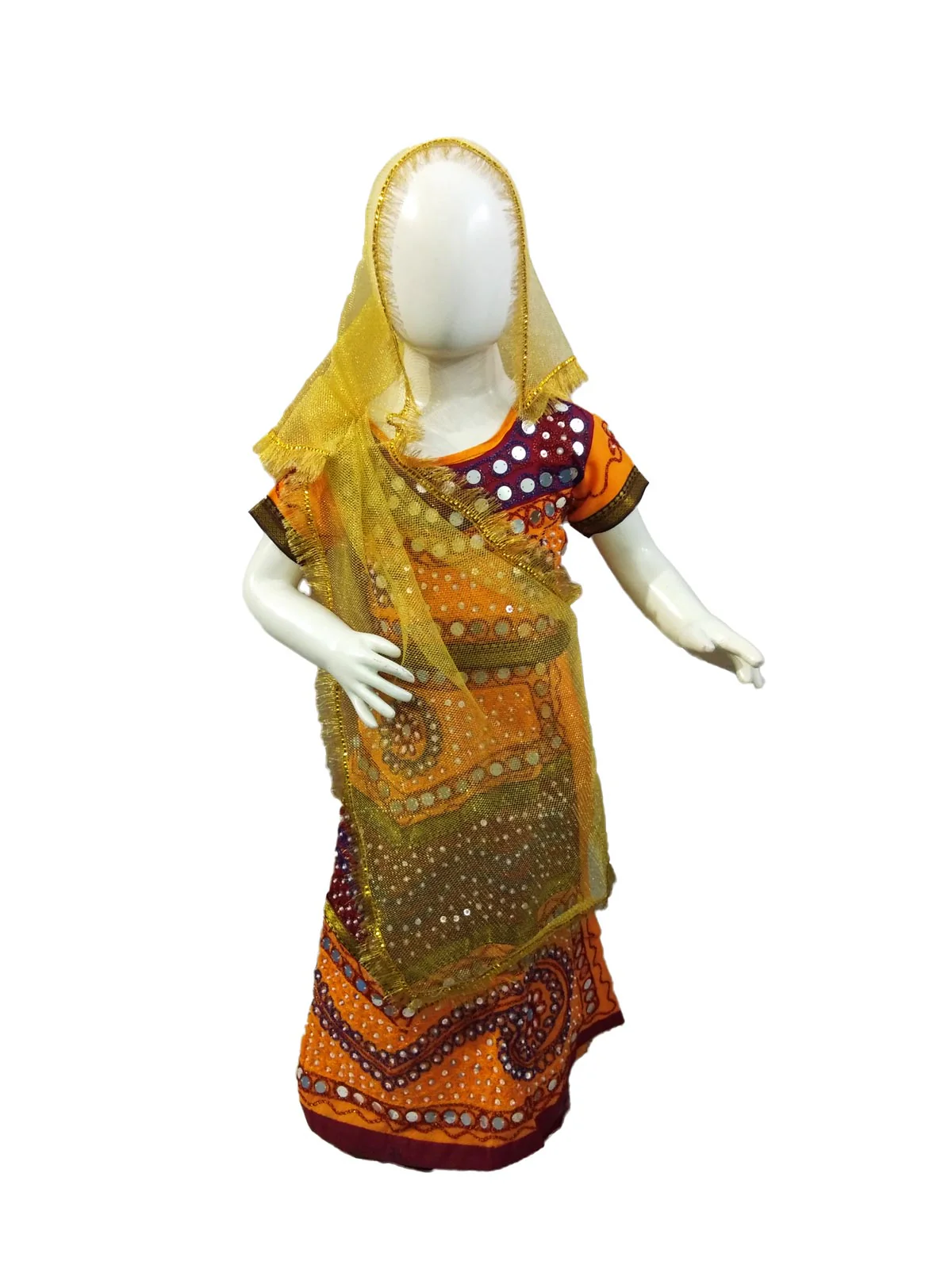 Radha Lehenga Chaniya Choli Janmashtami Multicolor Costume Dress for Girls with Golden Chunni - Image 5