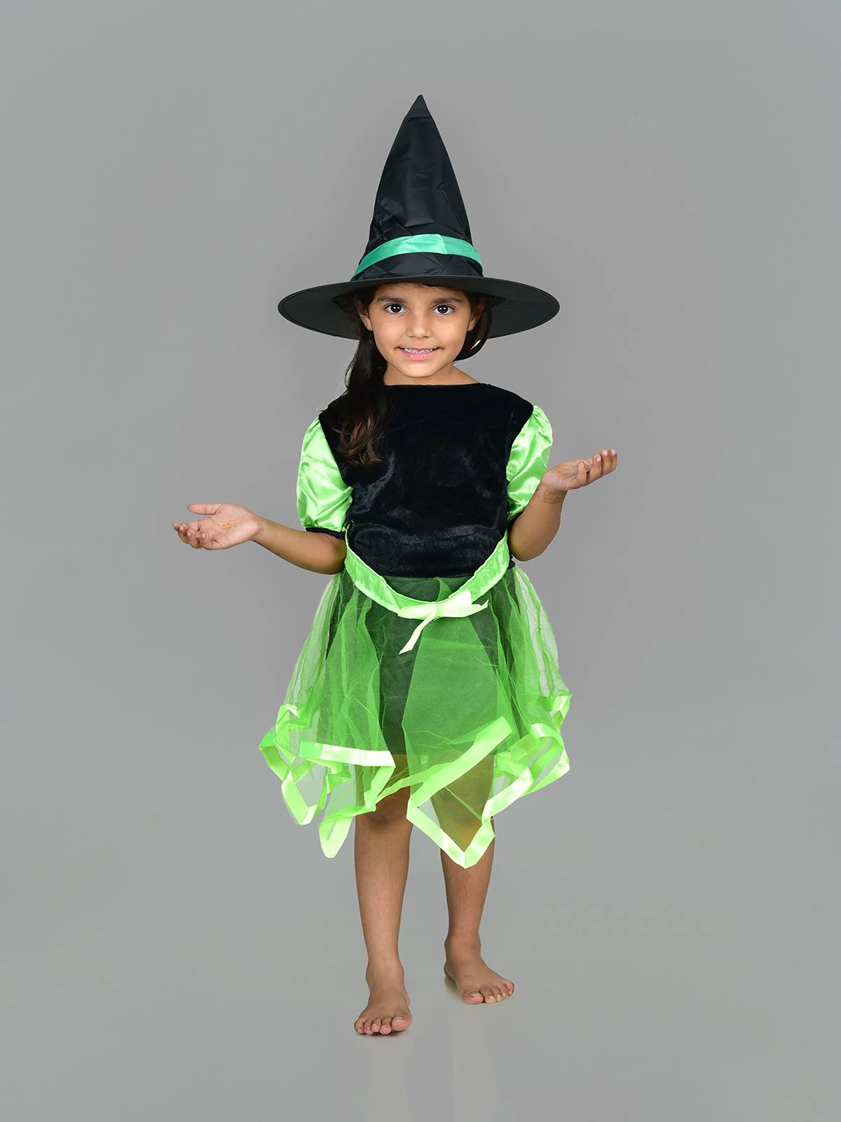 Halloween Theme Green Witch Magician Fancy Dress Costume for Girls - Image 5