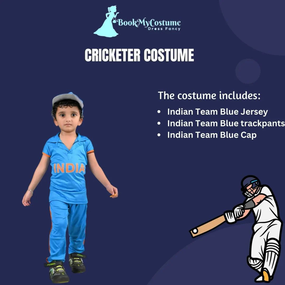 Indian Cricket Team Cricketer Boys Sports Fancy Dress Costume - Image 3