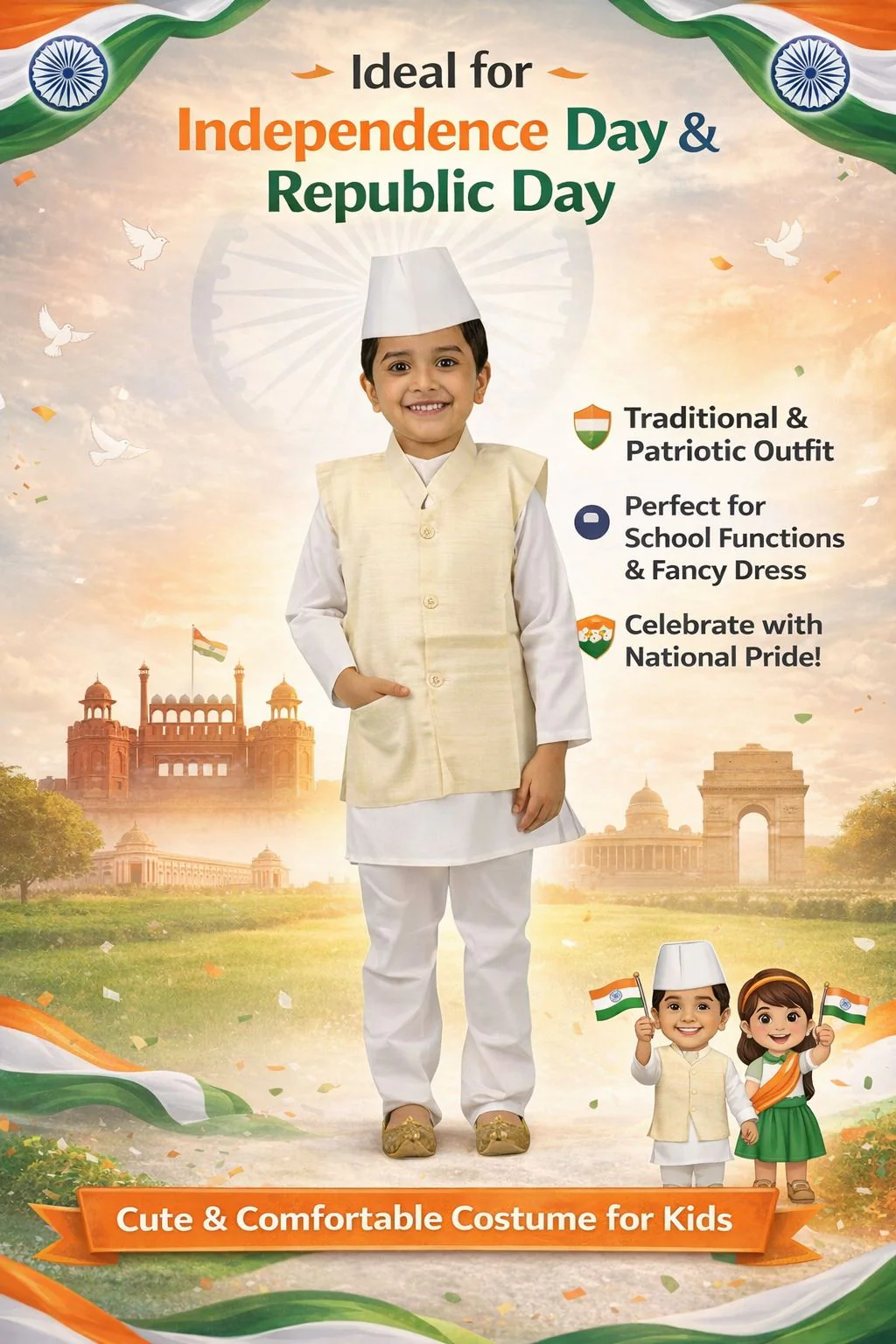 Pandit Ji Jawahar Lal Nehru First Indian Prime Minister National Leader for Boys Kids Adult  Fancy Dress Costume - Image 10