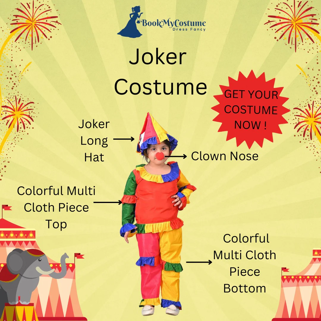 Joker Colorful Clown Kids Adults Fancy Dress Costume - Image 3