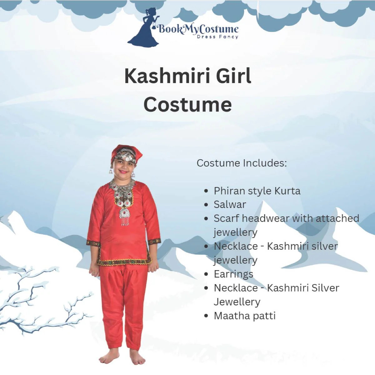Kashmiri Girl with Jewellery Indian State For Girl's & Women Fancy Dress Costume - Image 3