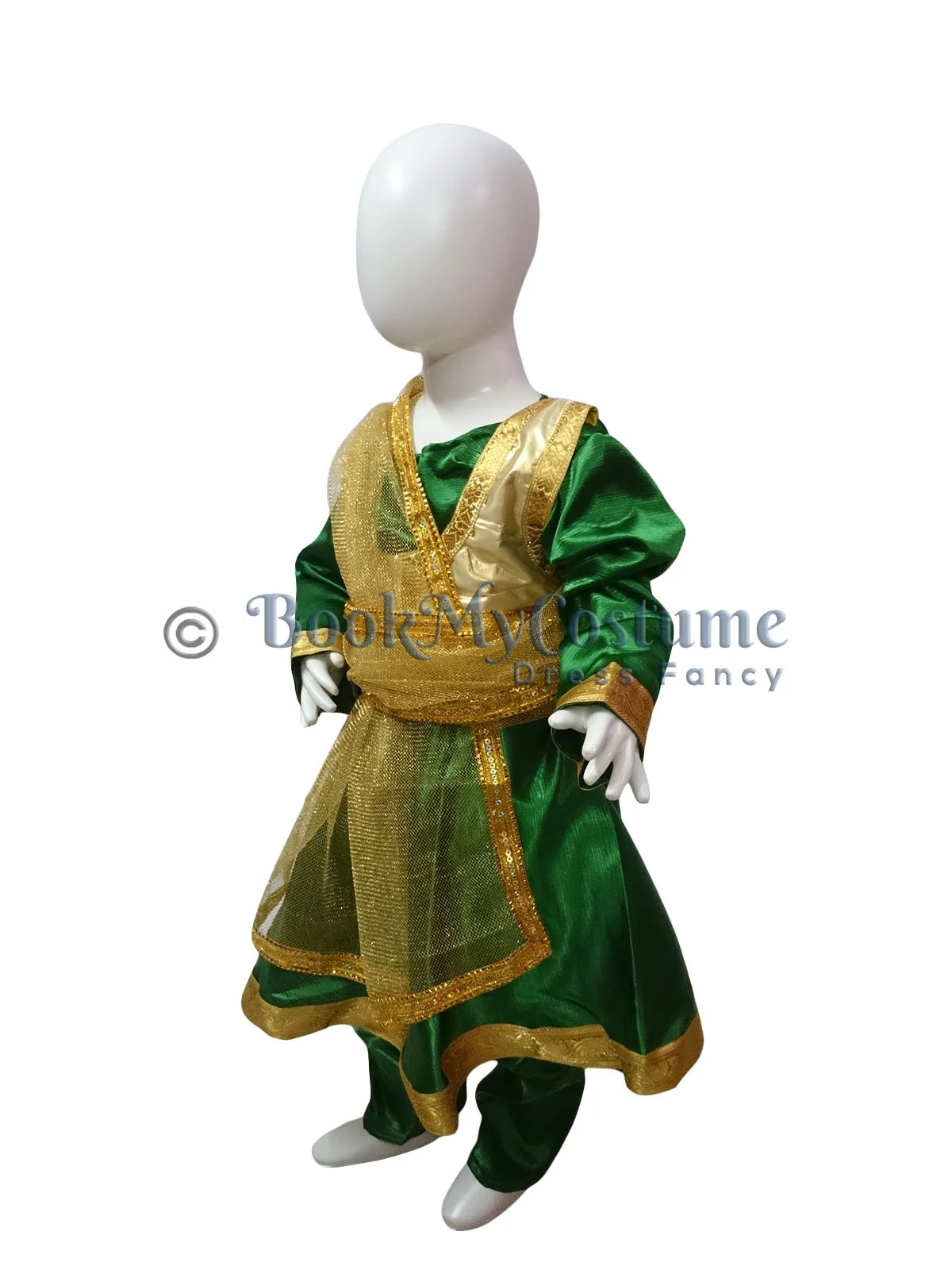 Kathak Indian Classical Dance Costume for Girl's and Women-Green | Without Jewellery - Image 4