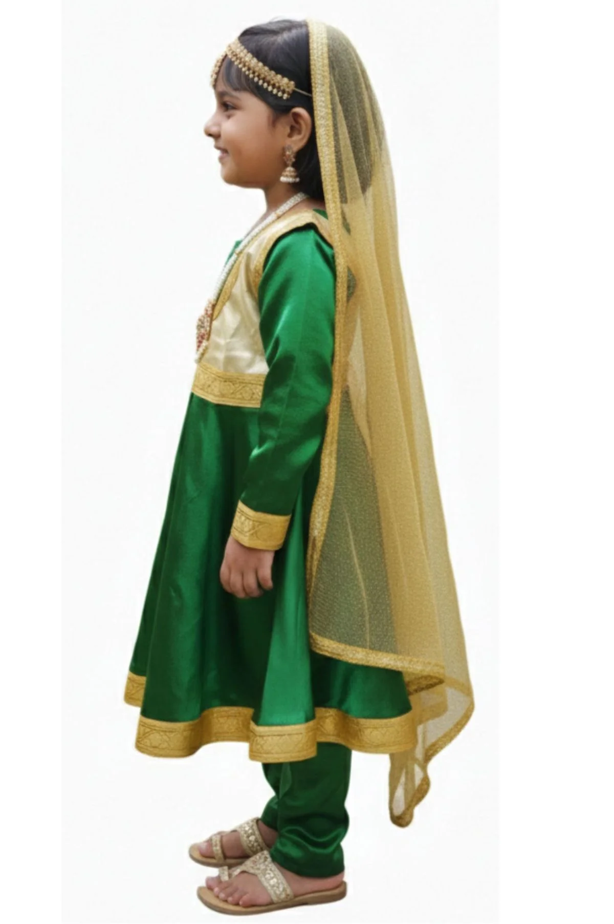 Kathak Indian Classical Dance Costume for Girls | Kids Adult With Heavy Jewelry Set - Image 4