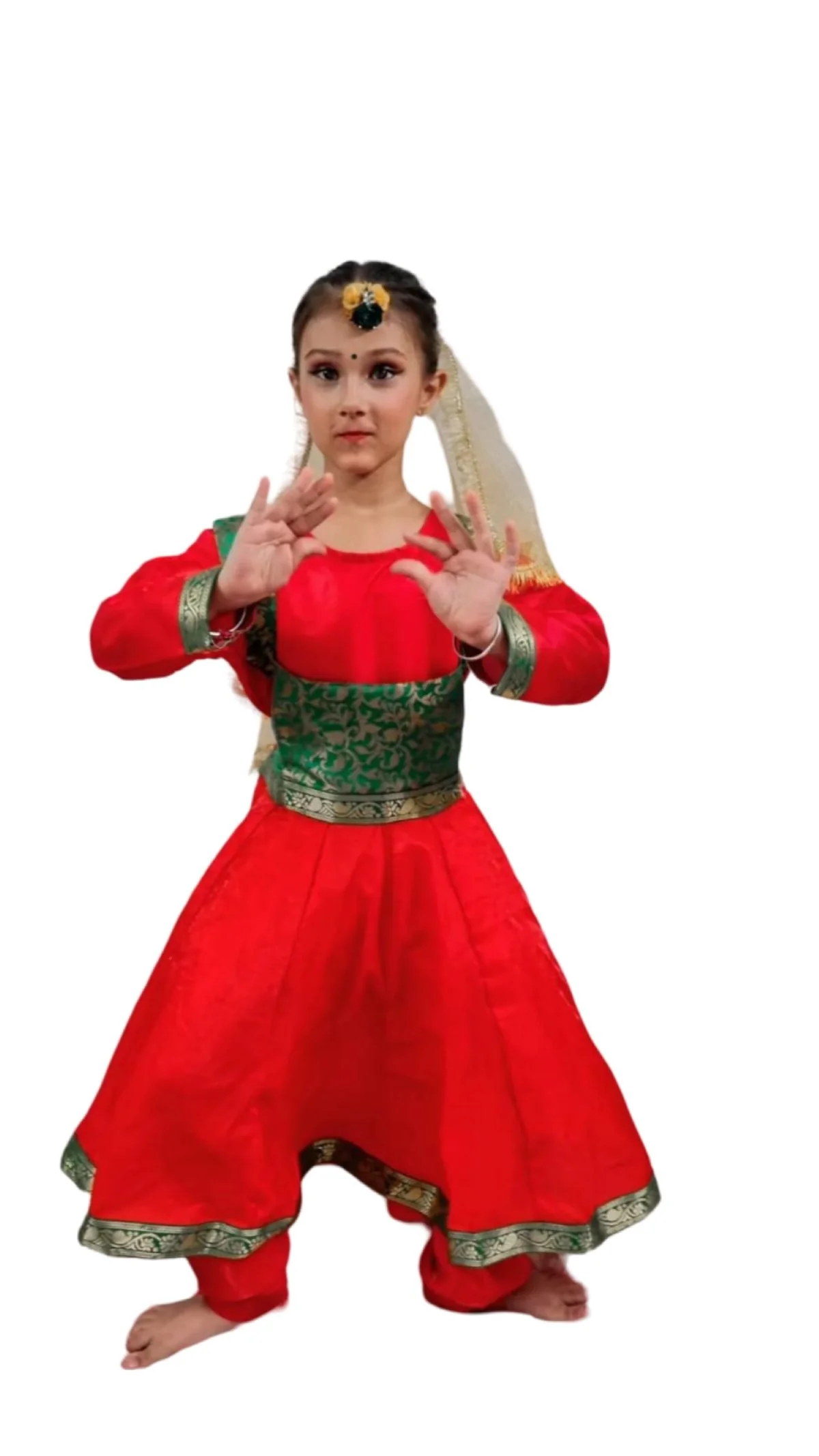 Kathak Indian Classical Dance Costume for Girls | Kids & Adults | Without Jewellery Fancy Dress Costume - Image 5