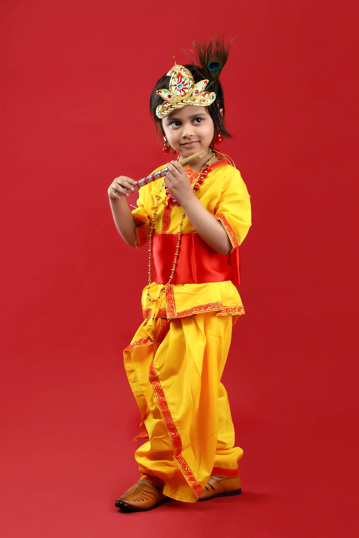 BookMyCosume Krishna Banke Bihari Pitambar with Accessories Hindu God Janmashtami krishna for Boy Kids Fancy Dress Costume - Image 5