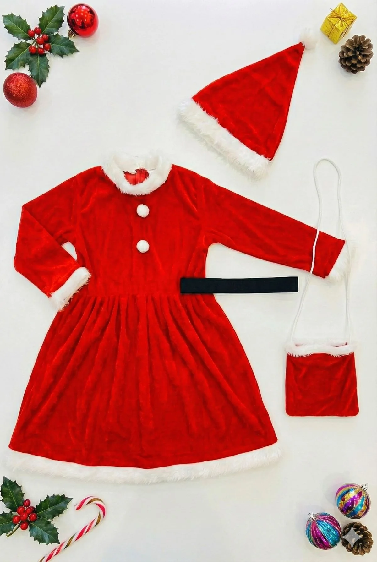 Christmas Dress for Girls Santa Theme Frock Fancy Dress Costume | Santa Girl Costume - Premium - Image 4