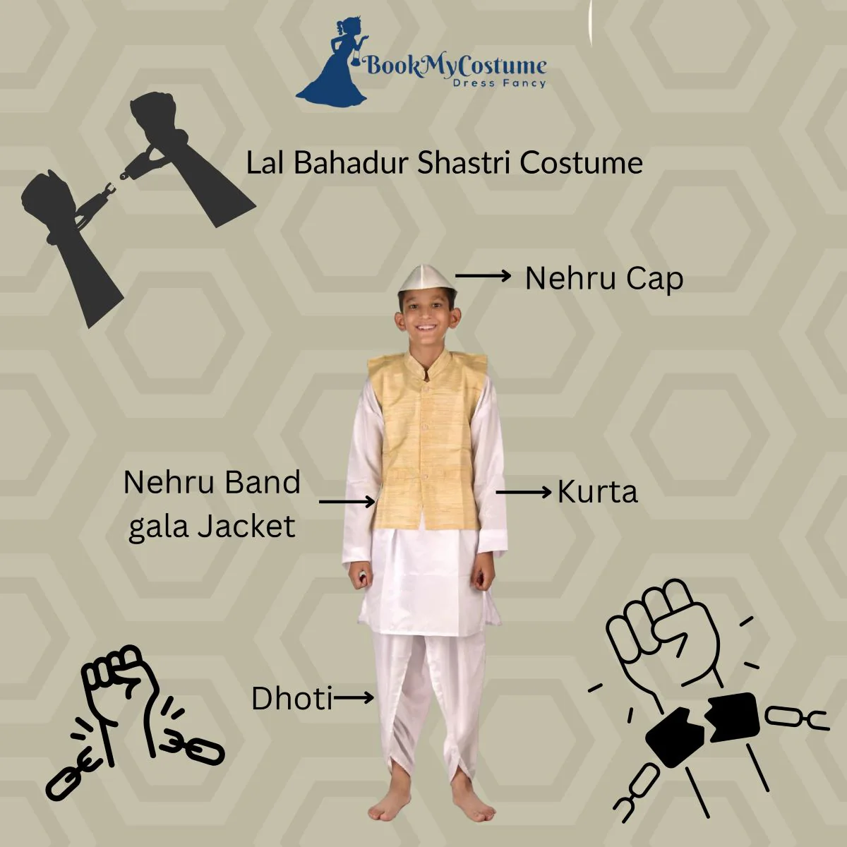 Lal Bahadur Shastri Freedom Fighter Kids Fancy Dress Costume - Image 3