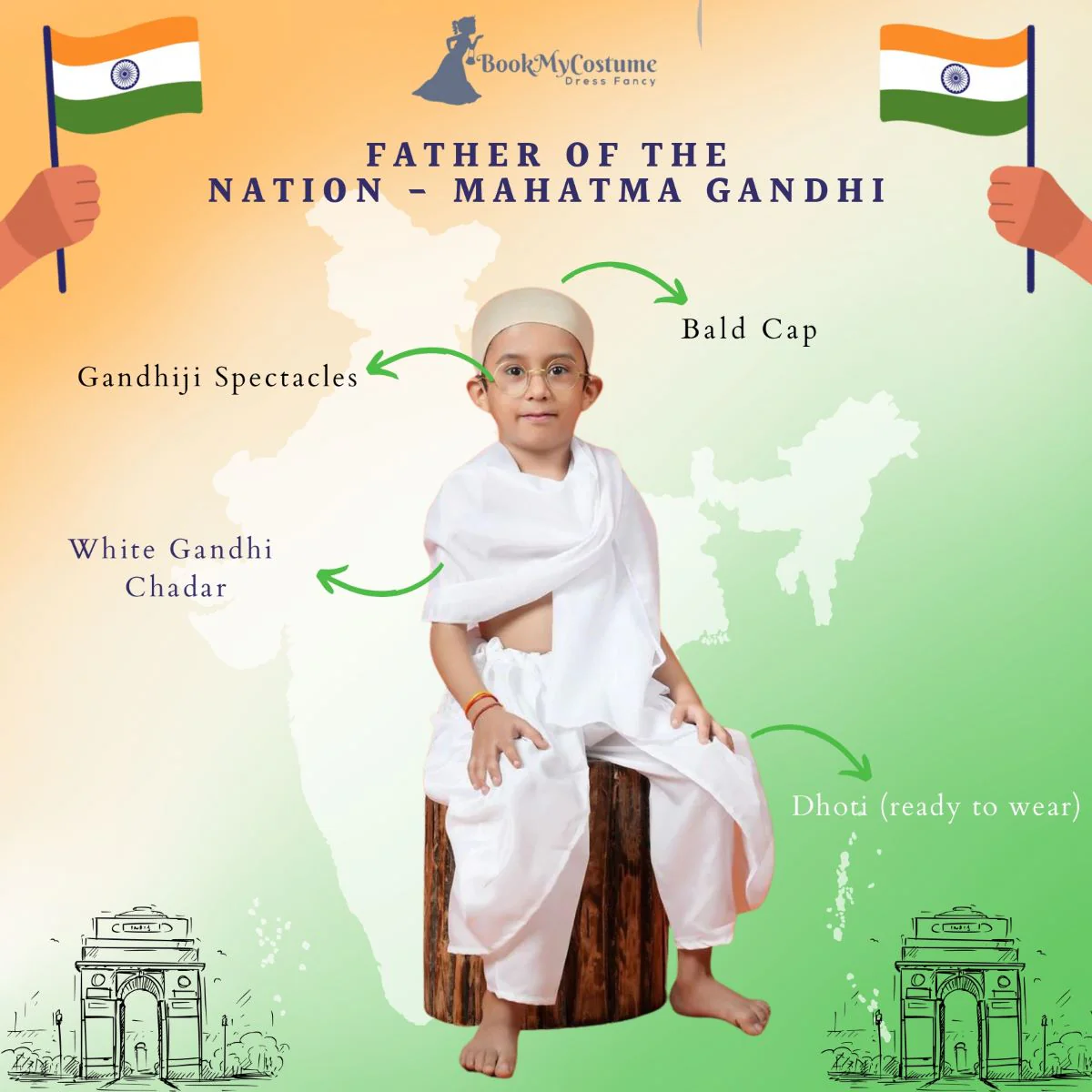 Mahatma Gandhi Father of the Nation Freedom Fighter Kids Fancy Dress | Mahatma Gandhi Costume for Kids - Image 4
