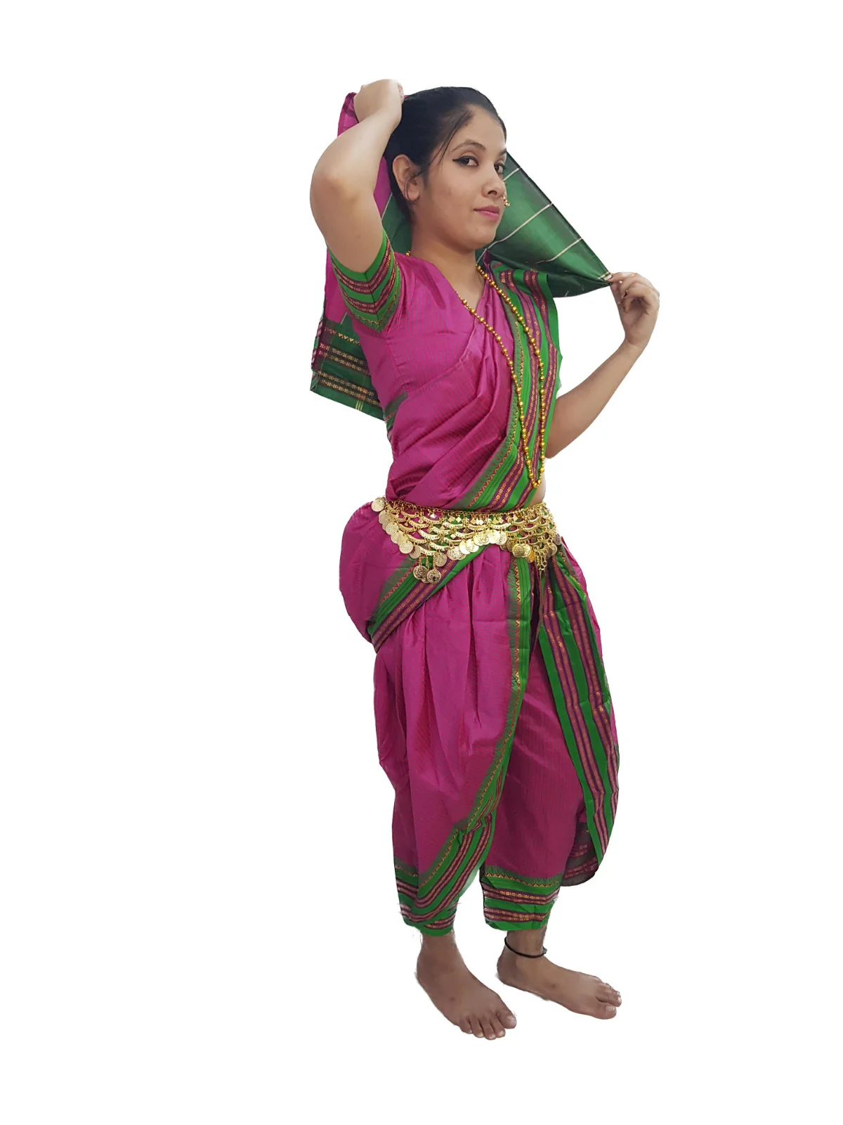 Marathi Girl Lavani Dance Nauvari Costume with Jewellery Kaashta Saree For Girl's & Women Fancy Dress Costume - Image 3