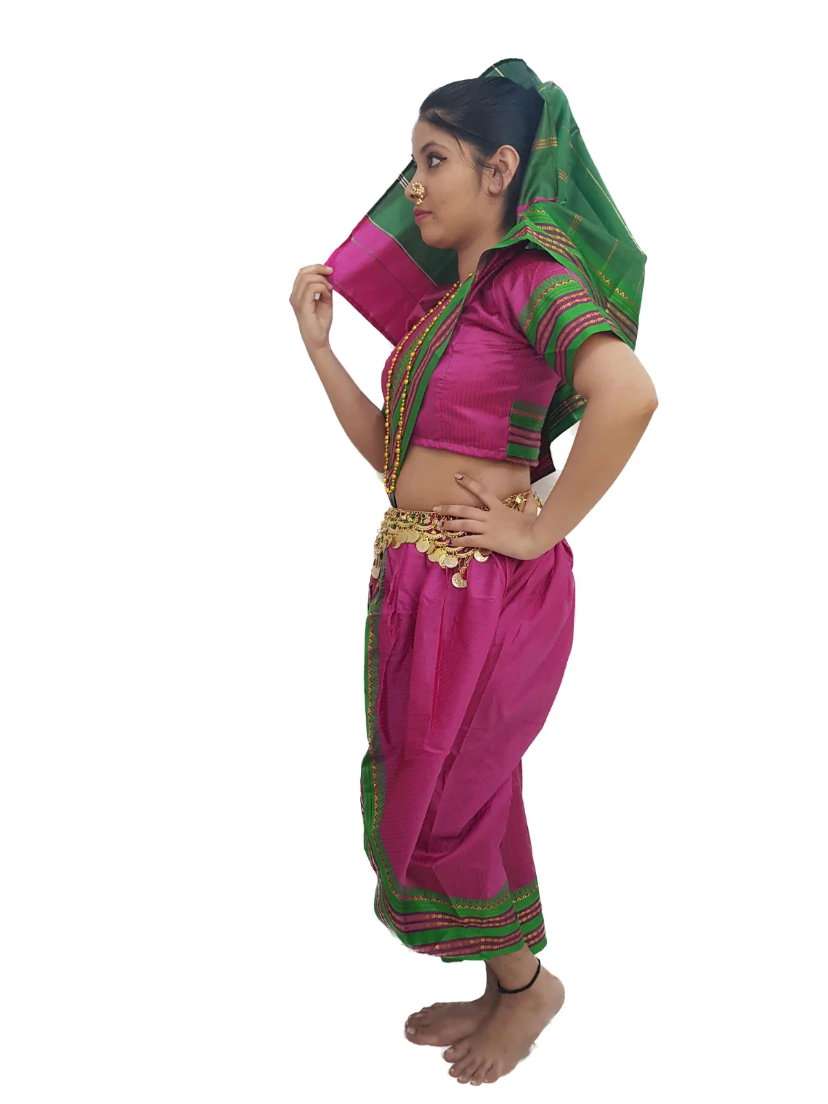 Marathi Girl Lavani Dance Nauvari Costume with Jewellery Kaashta Saree For Girl's & Women Fancy Dress Costume - Image 5