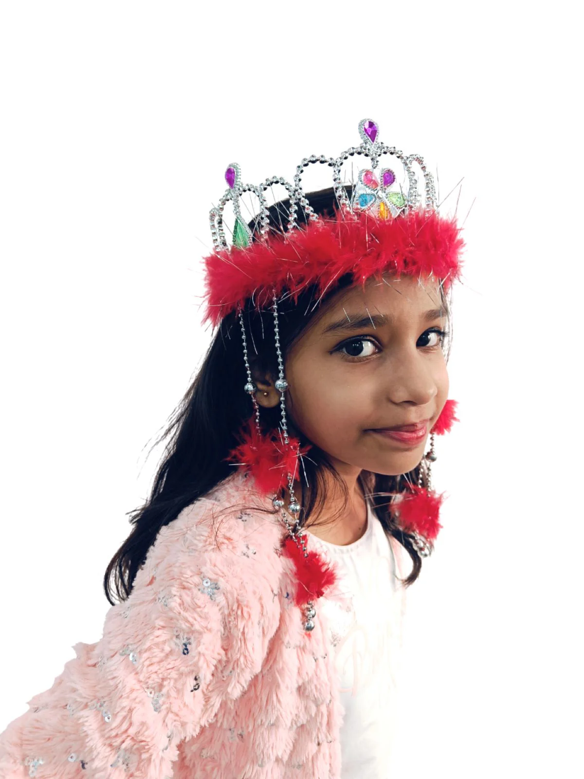 Medieval Princess Dangling Feather Tiara Crown HeadBand Fancy Dress Costume Accessory for Girls - Image 2