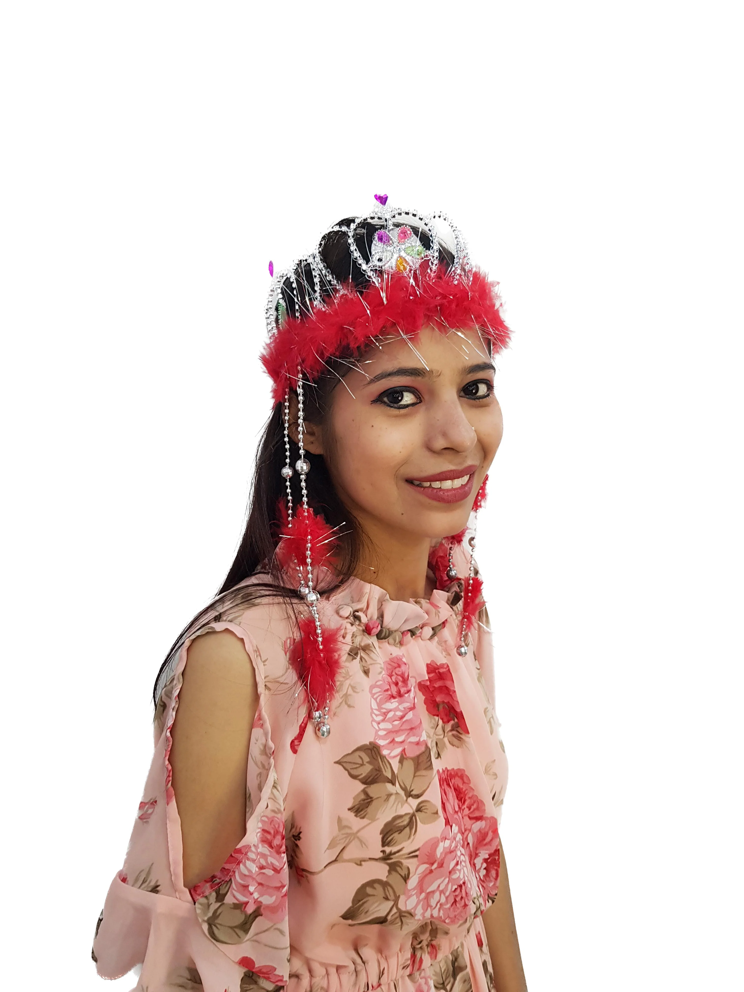 Medieval Princess Dangling Feather Tiara Crown HeadBand Fancy Dress Costume Accessory for Girls - Image 5
