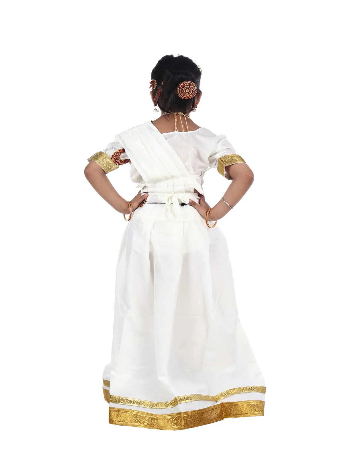 Mohiniyattam Saree Indian Classical Dance Costume for Girls and Women with 10 Pcs  Jewellery Set - Image 5