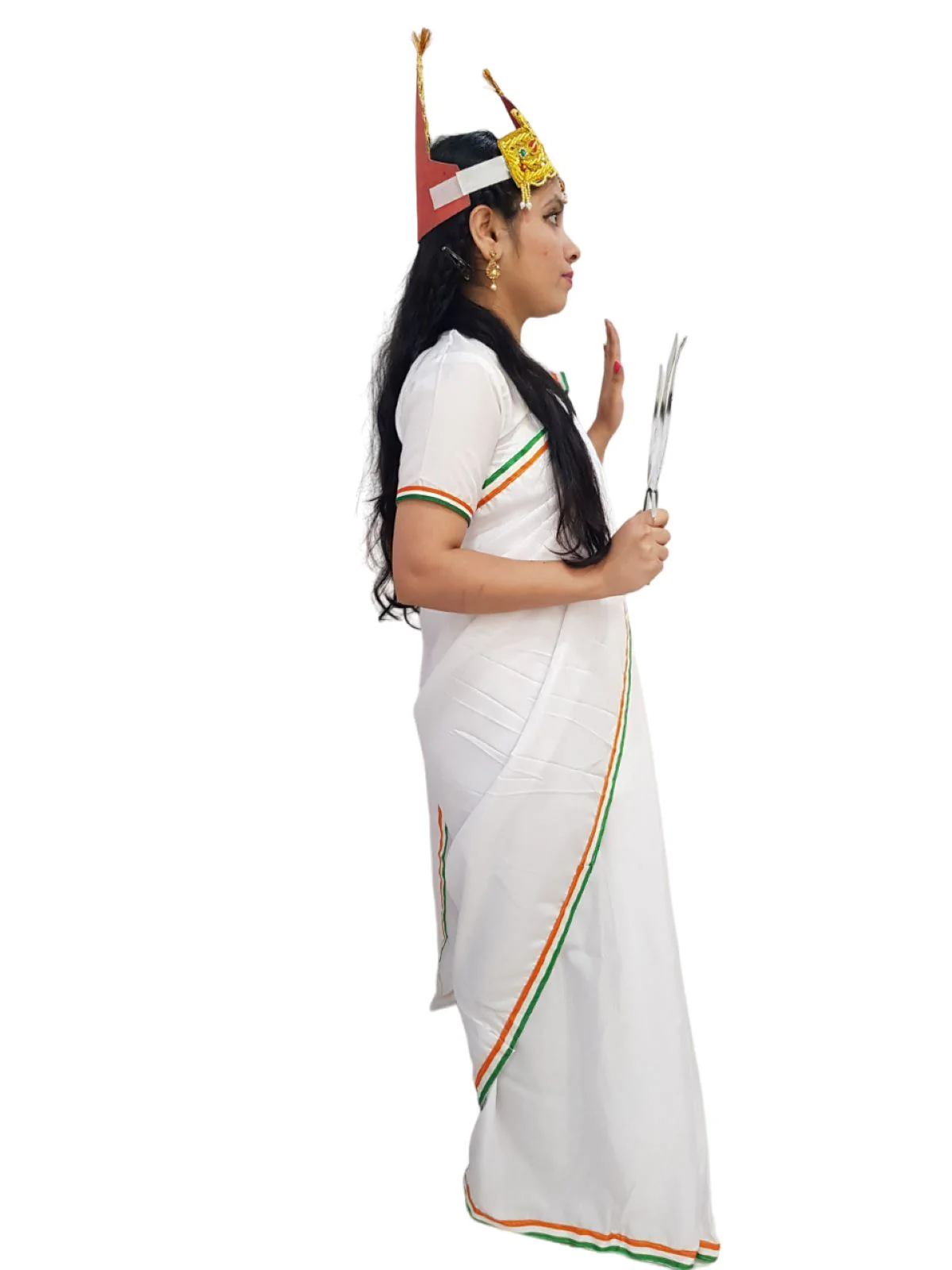 Mother India Bharat Mata Saree for Patriotic Independence Day Kids Fancy Dress Costume 6 Pc Set - Image 3