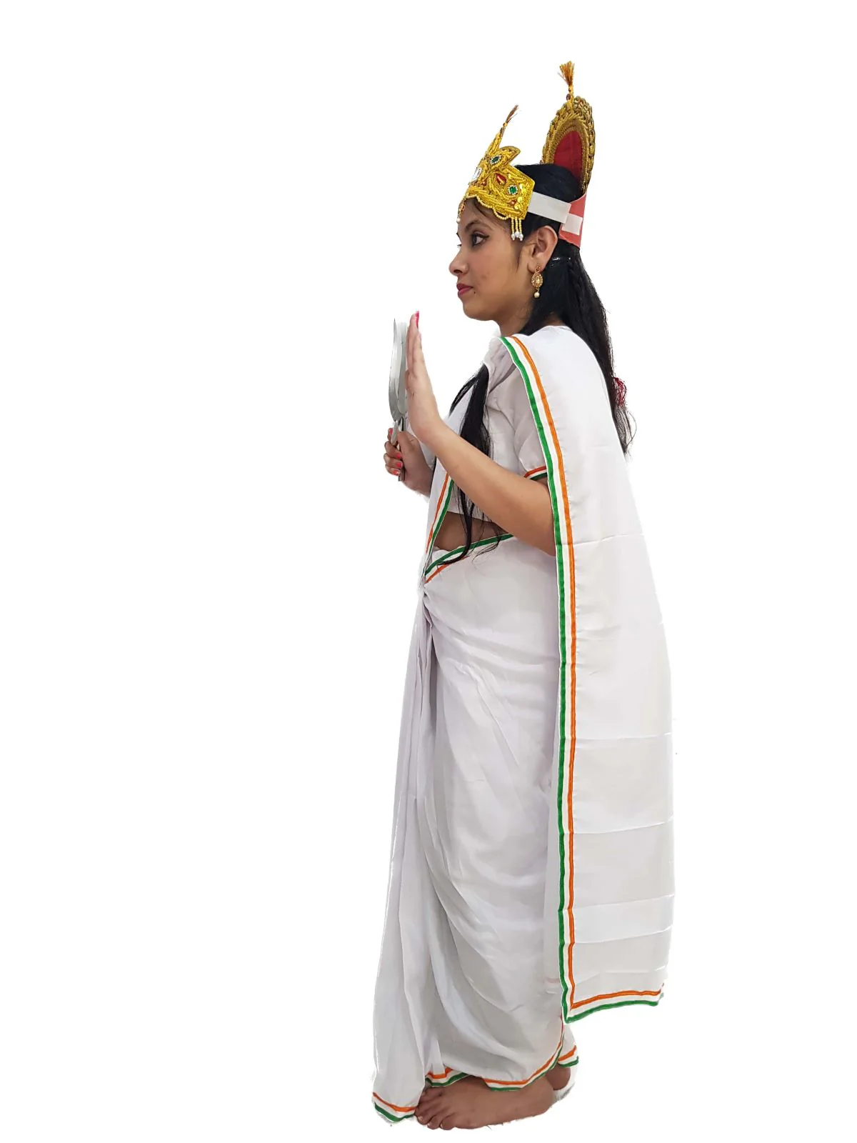 Mother India Bharat Mata Saree for Patriotic Independence Day Kids Fancy Dress Costume 6 Pc Set - Image 5