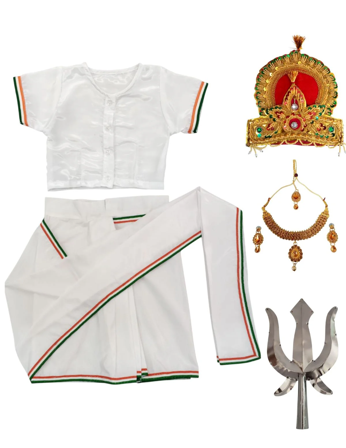 Mother India Bharat Mata Saree for Patriotic Independence Day Kids Fancy Dress Costume 6 Pc Set - Image 6