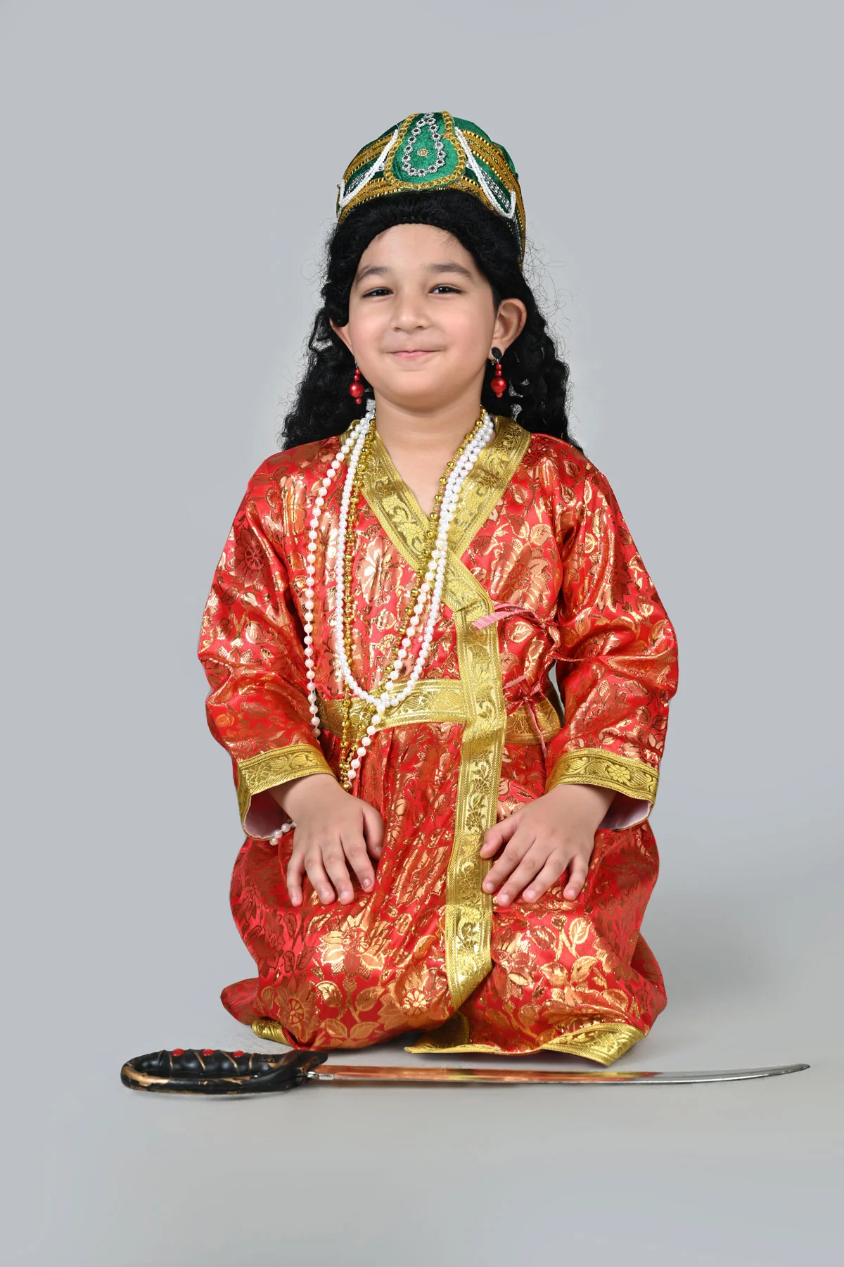 Mughal Emperor Sultan with Wig & Sword Kids & Adult Fancy Dress Costume for Boys - Image 6