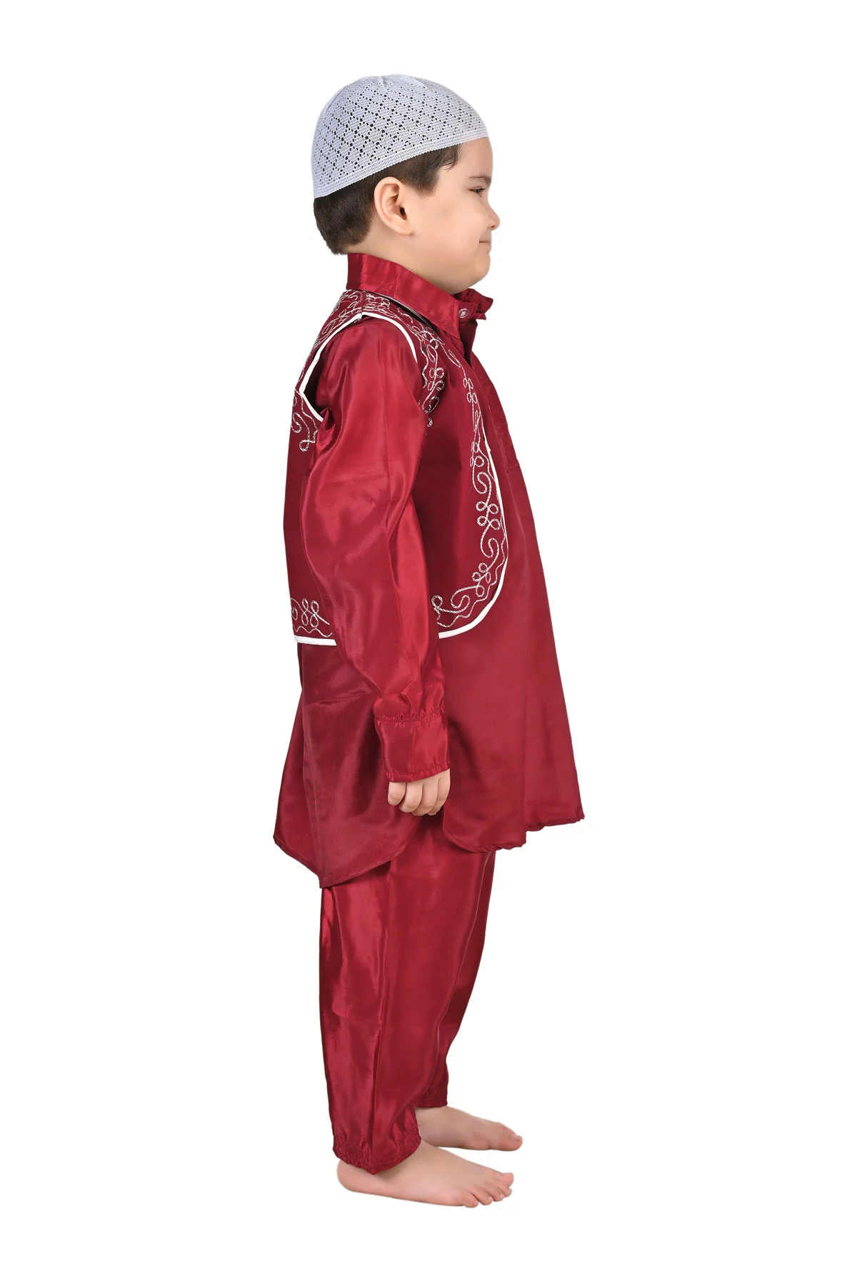 Muslim Boy Red Pathani Suit with Cap Indian Fancy Dress Costume for Boys - Image 2