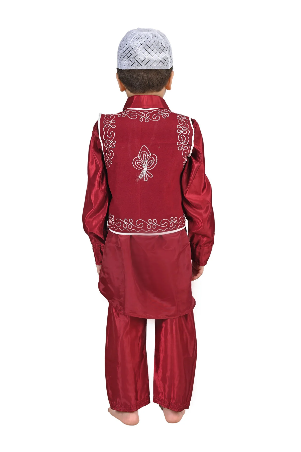 Muslim Boy Red Pathani Suit with Cap Indian Fancy Dress Costume for Boys - Image 4