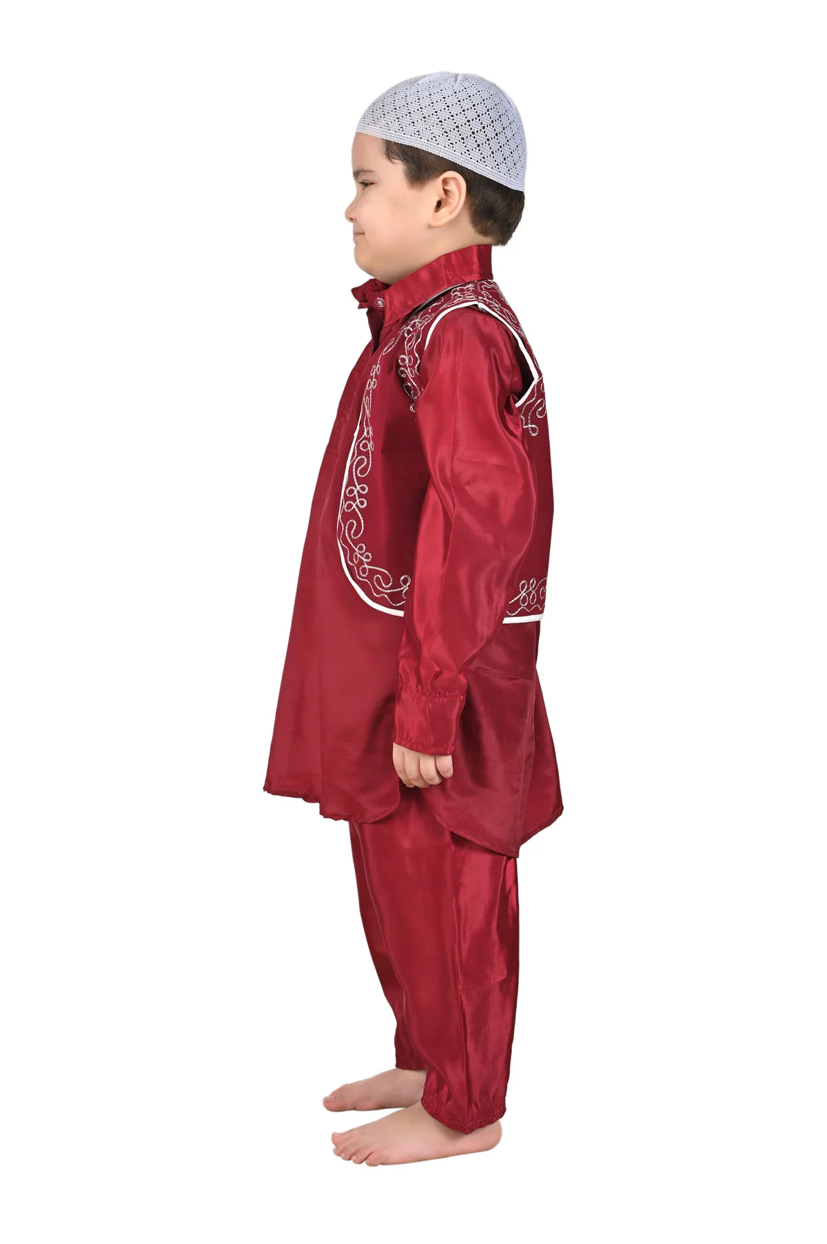 Muslim Boy Red Pathani Suit with Cap Indian Fancy Dress Costume for Boys - Image 5