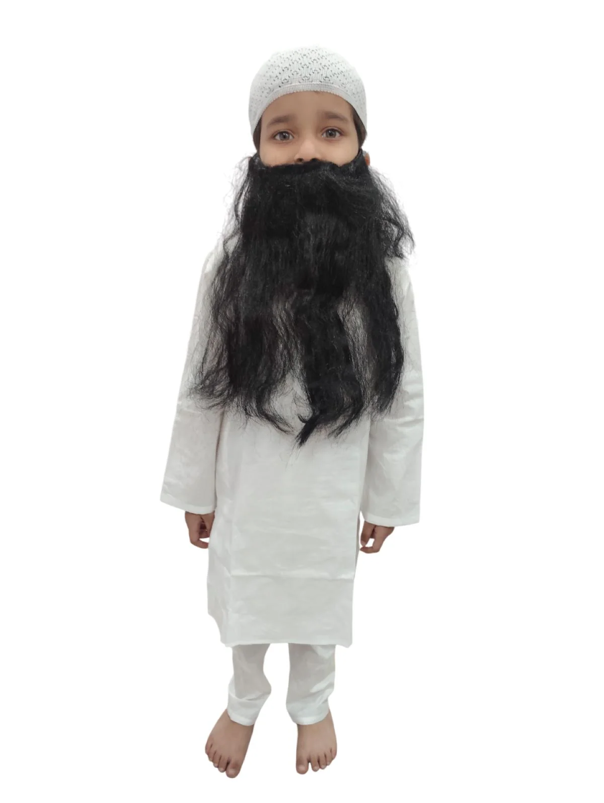 Muslim Man White Kurta Pyjama with Beard for Boy's Kids Indian Fancy Dress Costume