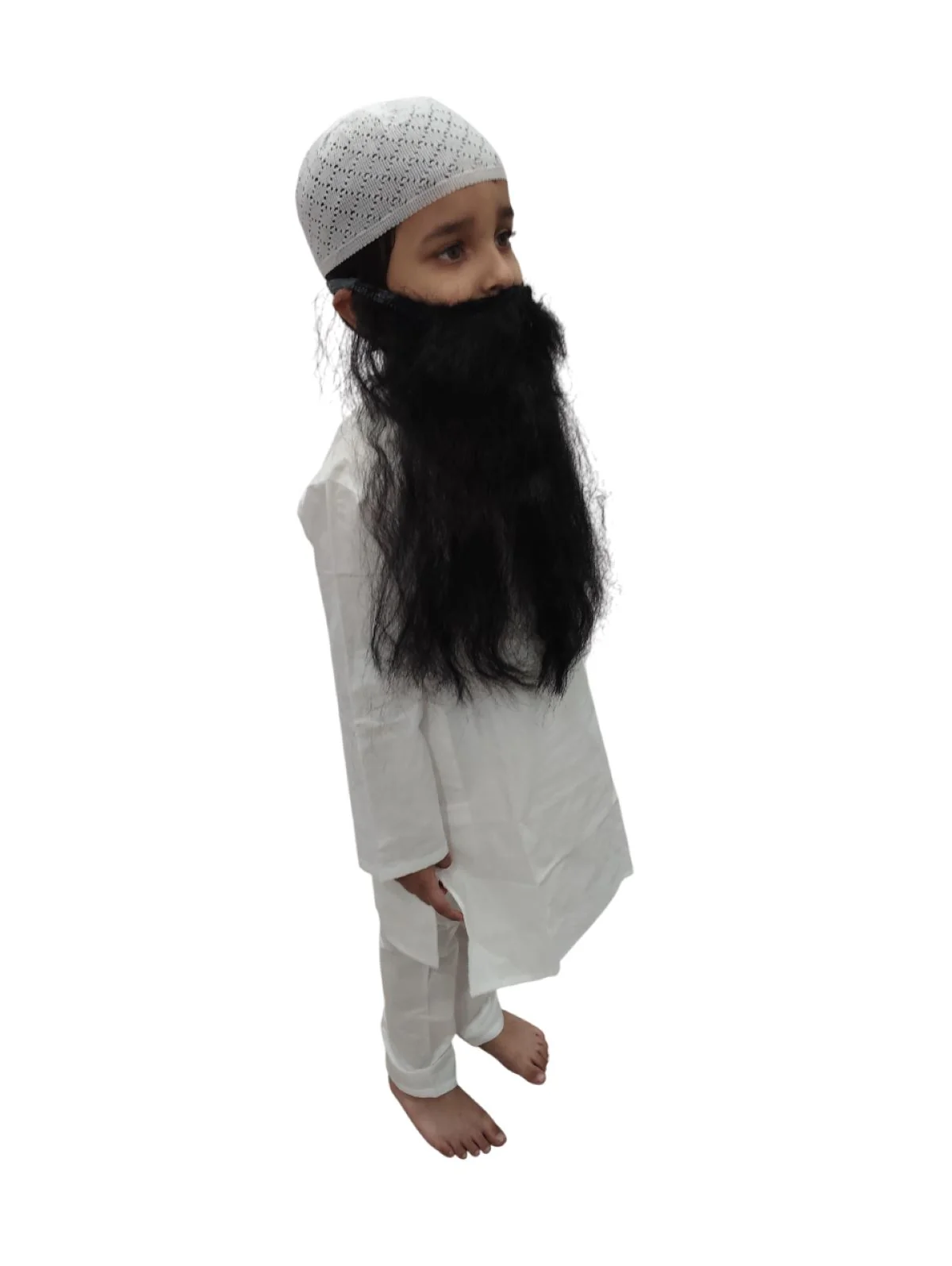 Muslim Man White Kurta Pyjama with Beard for Boy's Kids Indian Fancy Dress Costume - Image 2