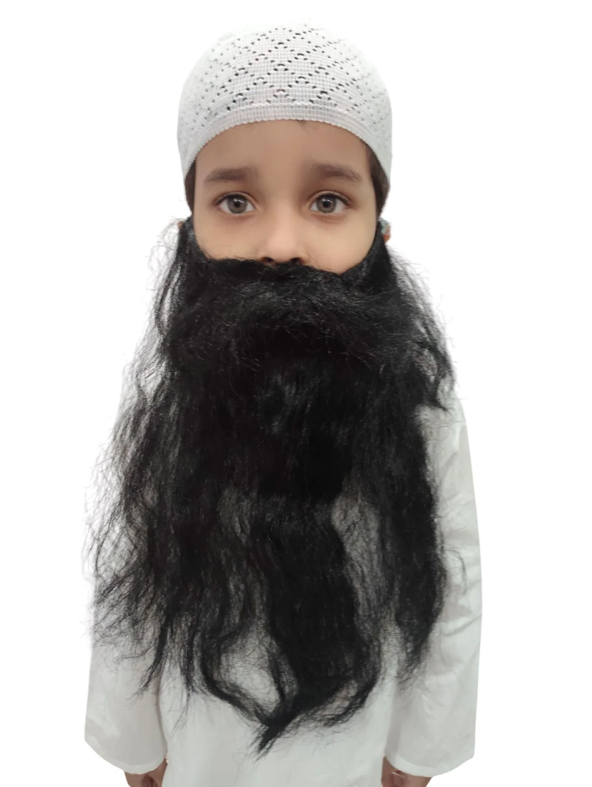 Muslim Man White Kurta Pyjama with Beard for Boy's Kids Indian Fancy Dress Costume - Image 5