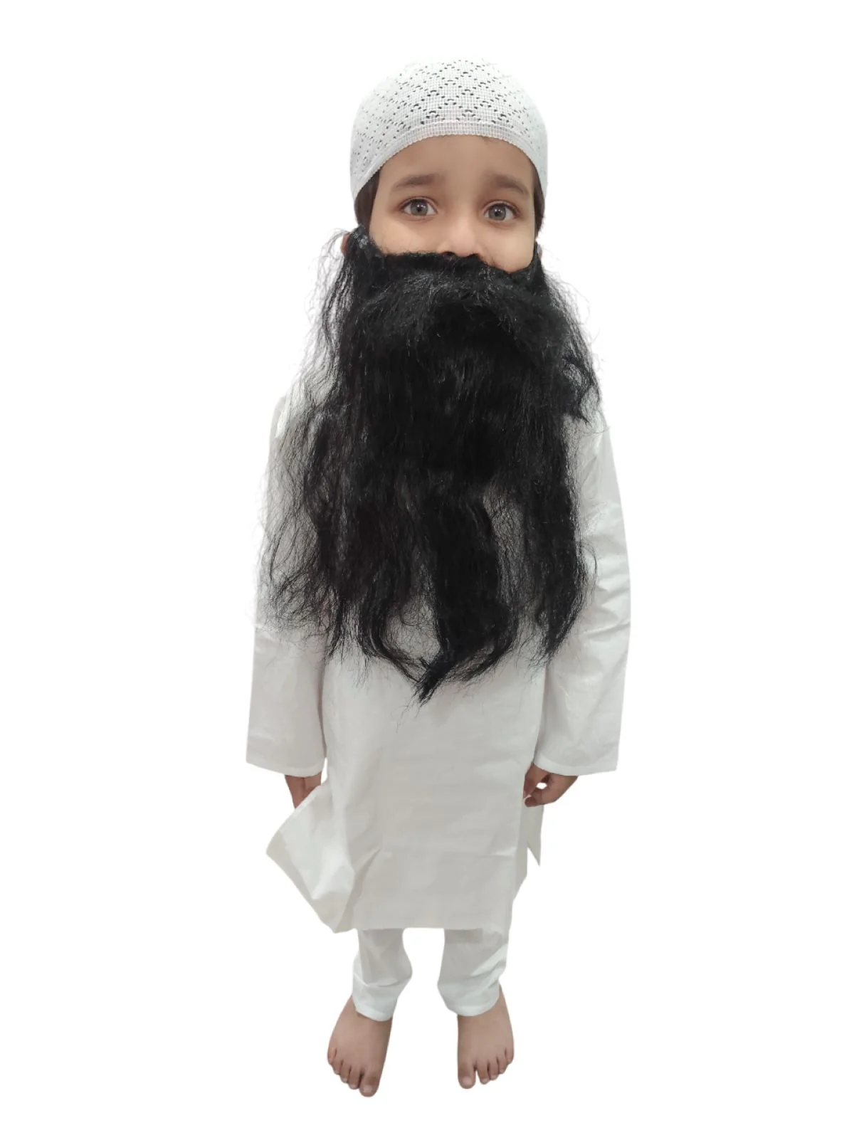 Muslim Man White Kurta Pyjama with Beard for Boy's Kids Indian Fancy Dress Costume - Image 6