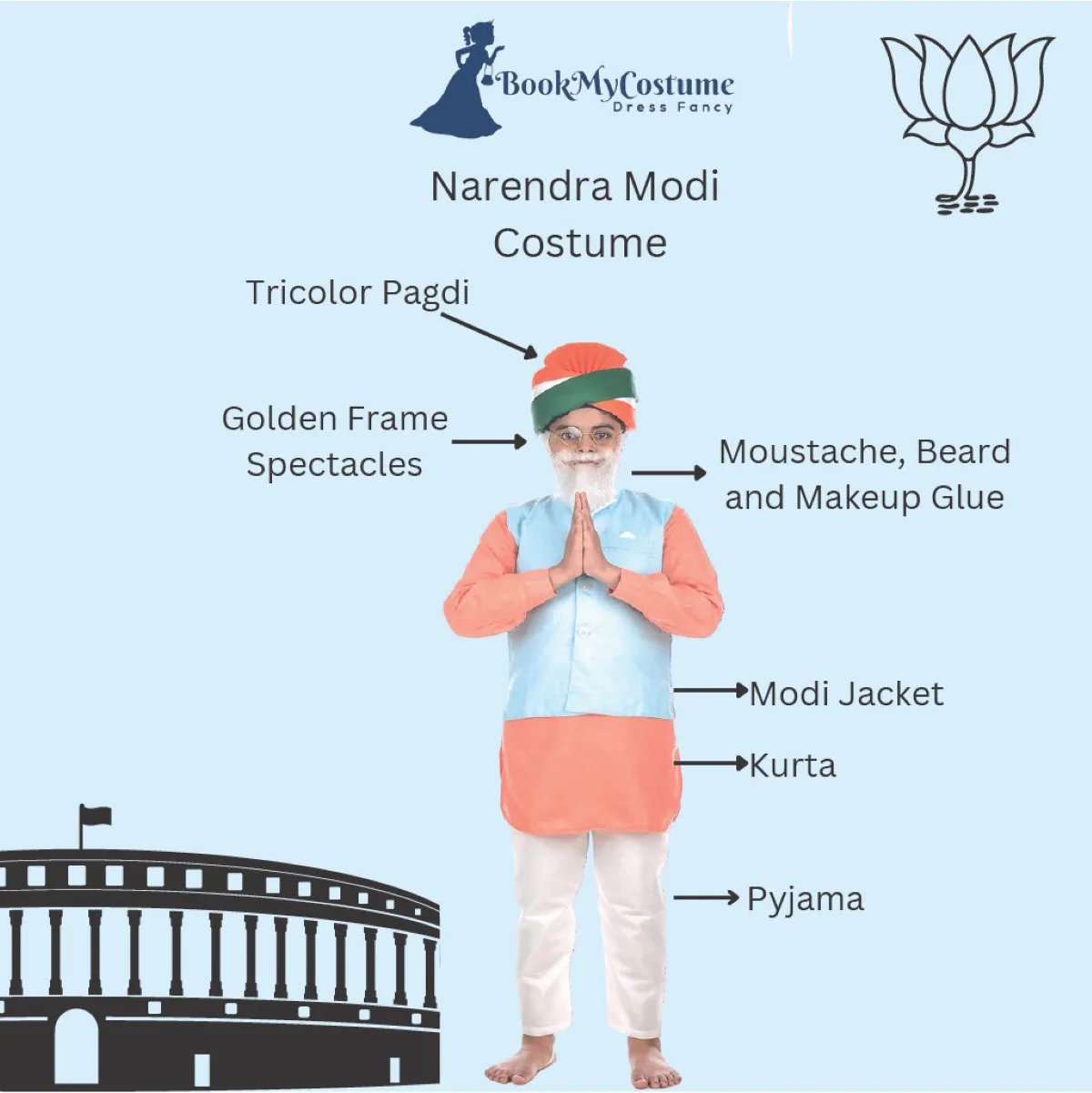 Narendra Modi PM with Tricolor Pagri India Independence Day Kids Fancy Dress Costume - Image 4