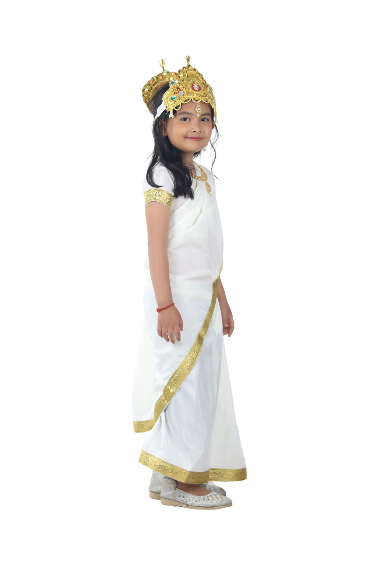 Mahagauri Parvati Mata Hindu Goddess Saree for Girls & Adults Fancy Dress Costume - Image 3