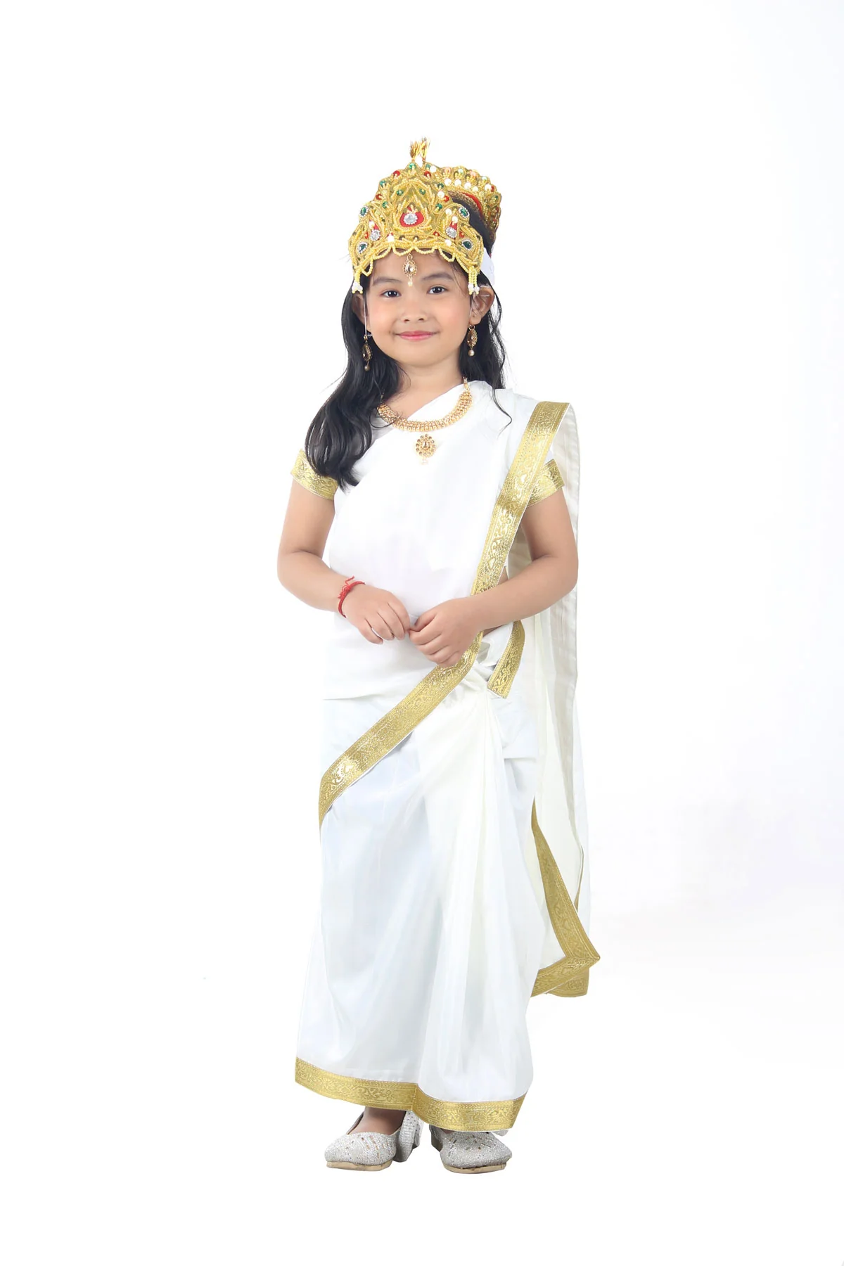 Mahagauri Parvati Mata Hindu Goddess Saree for Girls & Adults Fancy Dress Costume - Image 5