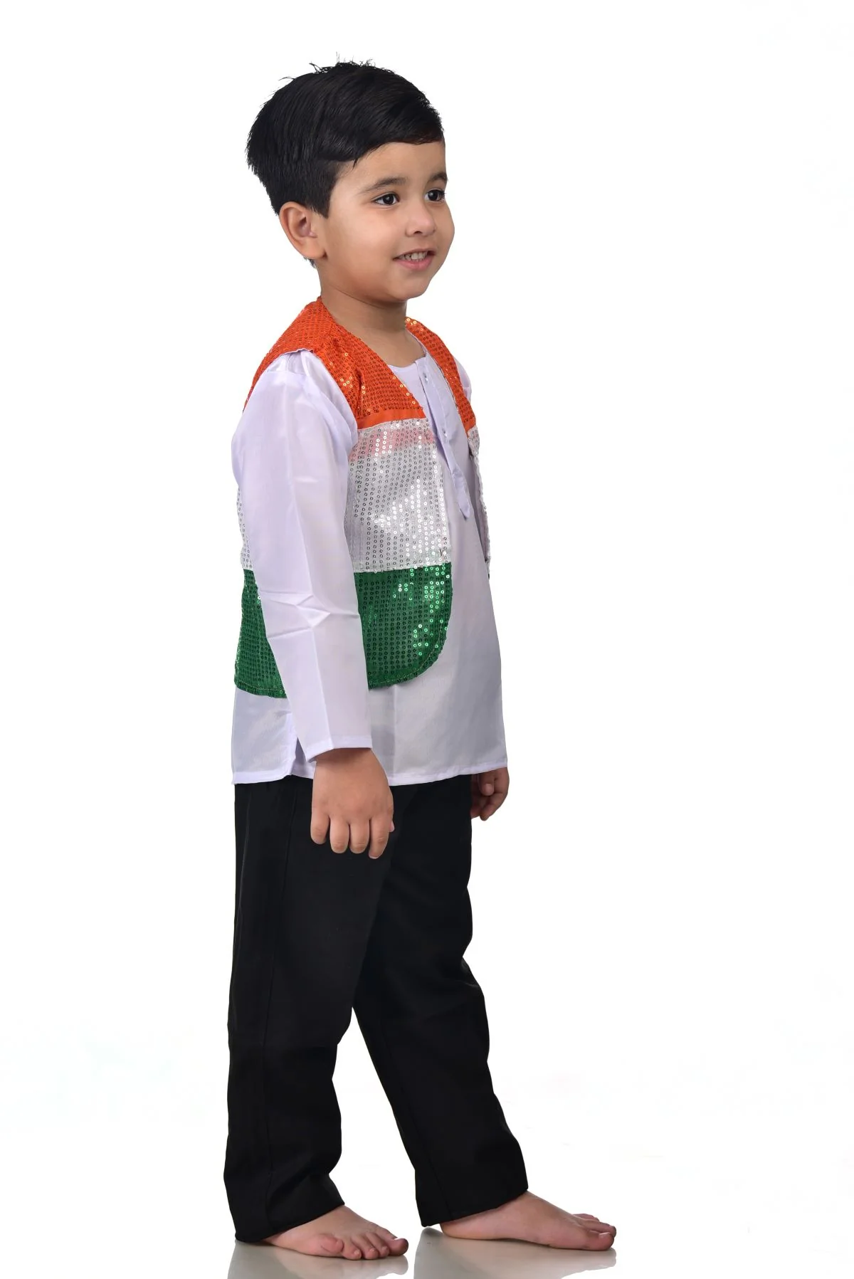 Patriotic Dance Tricolour Jacket Black Trousers for Boys Kids and Adult Fancy Dress Costume - Image 2