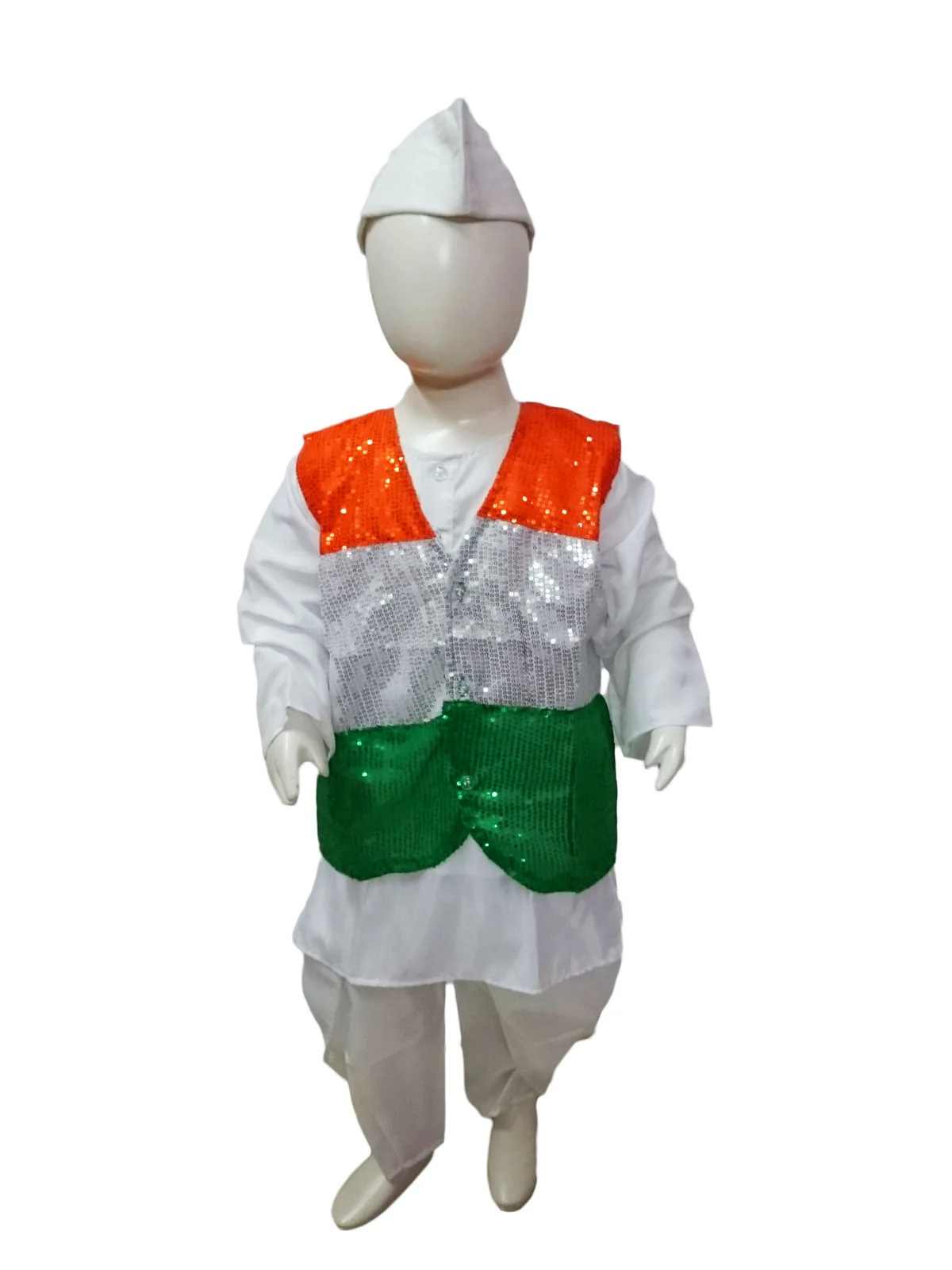 Patriotic Dhoti Kurta Tricolour Jacket Nehru Cap Kids Fancy Dress Costume